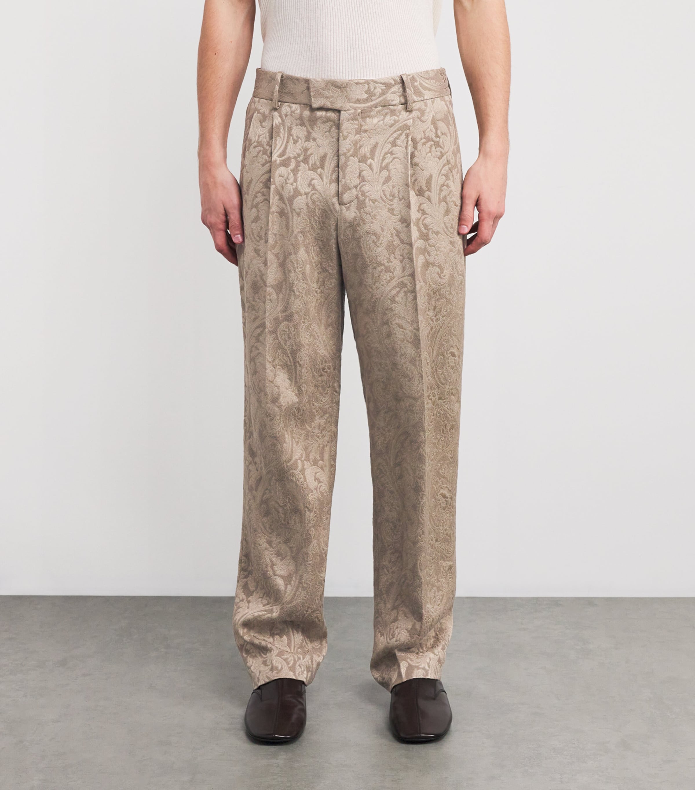 Jacquard Pleated Trousers BEIGE Image 3