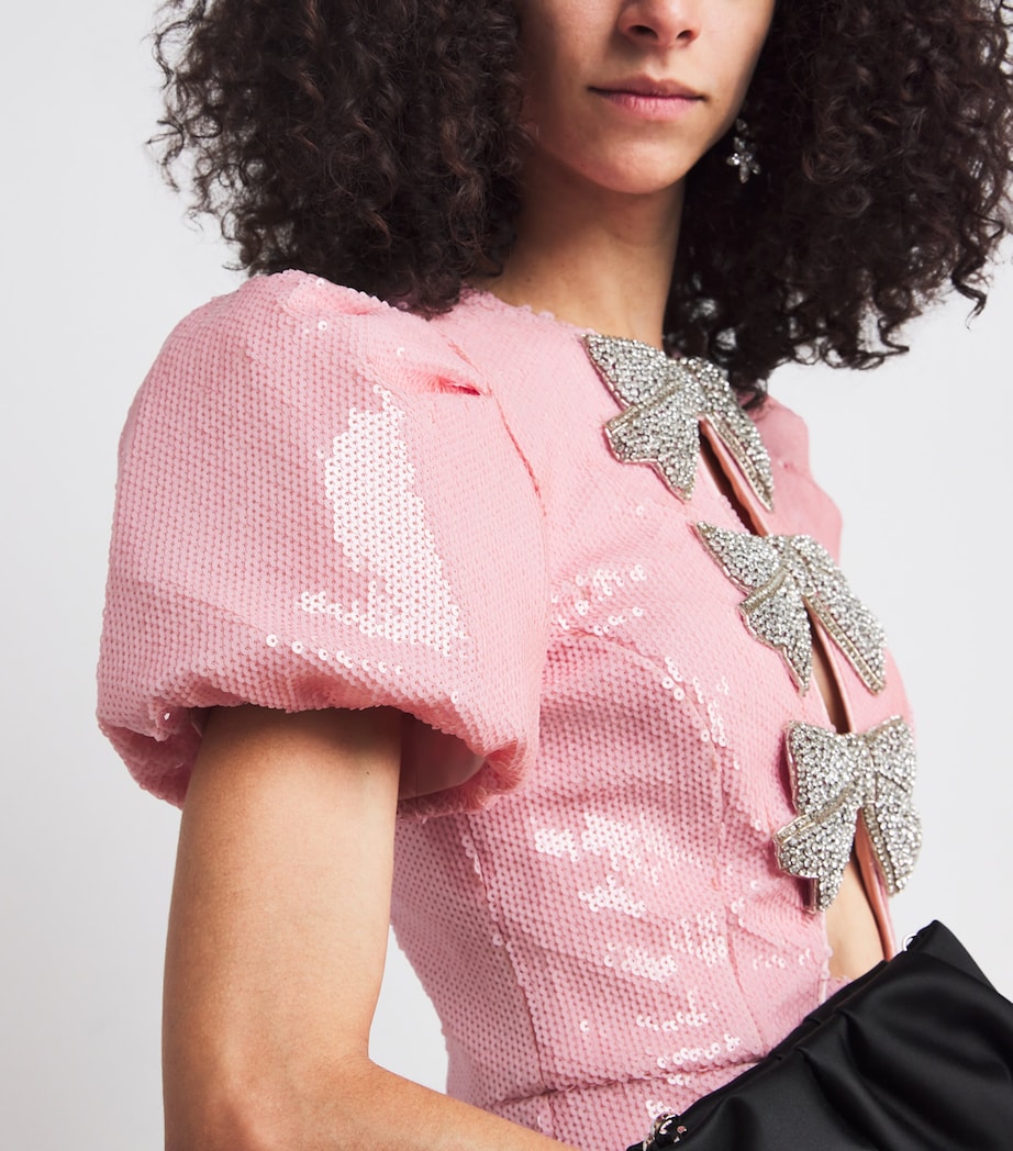 Sequinned Bow Lydia Midi Dress LIGHT PINK Image 4