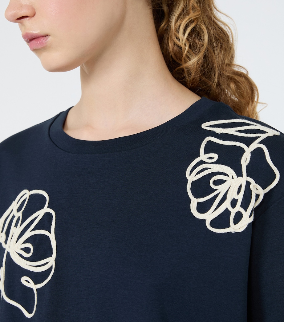 Weekend Max Mara Womens Cotton Embroidered Flower T-Shirt Navy Image 6