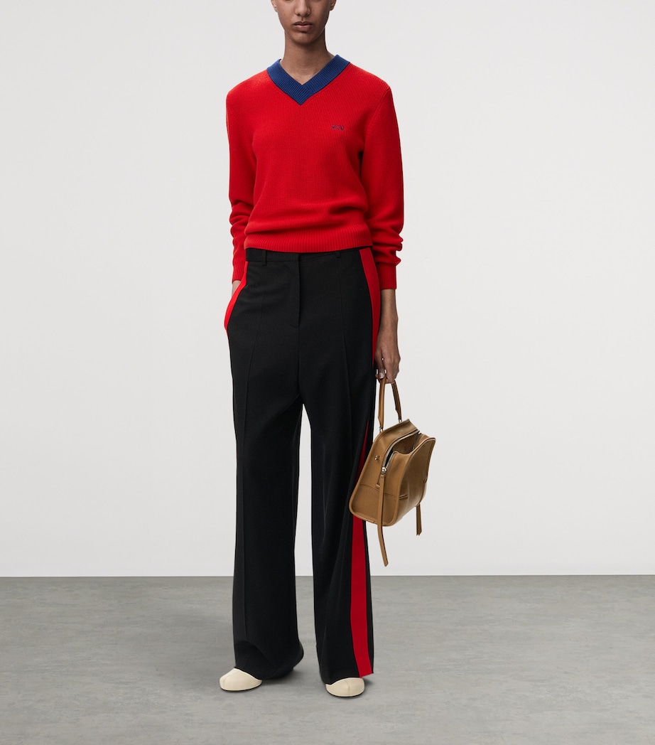 LOEWE Womens Cotton-Wool V-Neck Sweater Red/blue Image 2