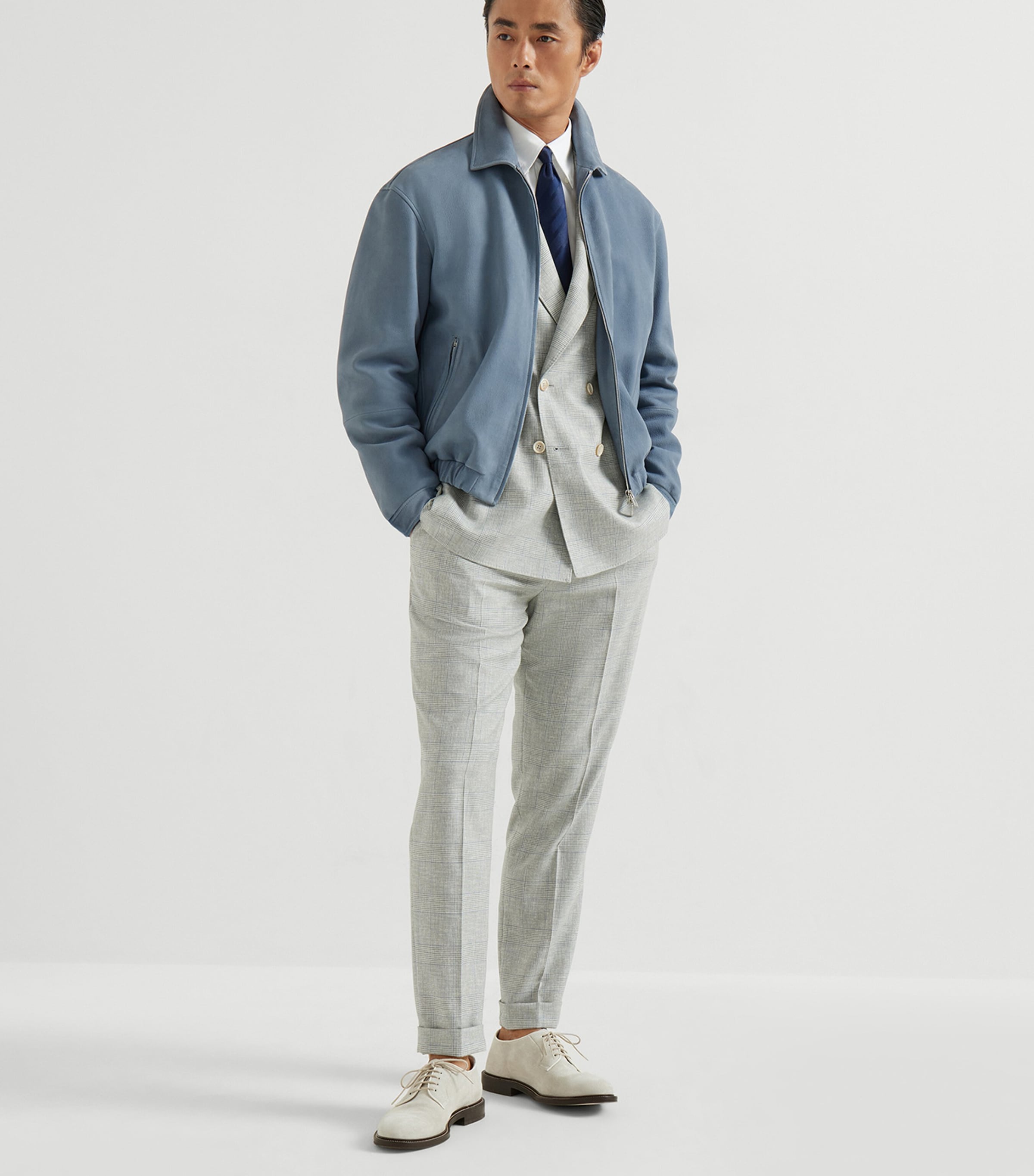 Brunello Cucinelli Mens Nubuck Leather Zip-Up Jacket Image 4