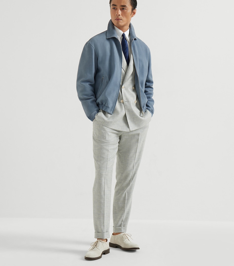 Brunello Cucinelli Mens Nubuck Leather Zip-Up Jacket Image 4