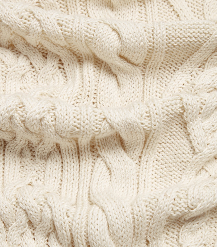 Cotton-Silk Aran Cable Sweater 101IVORY Image 5