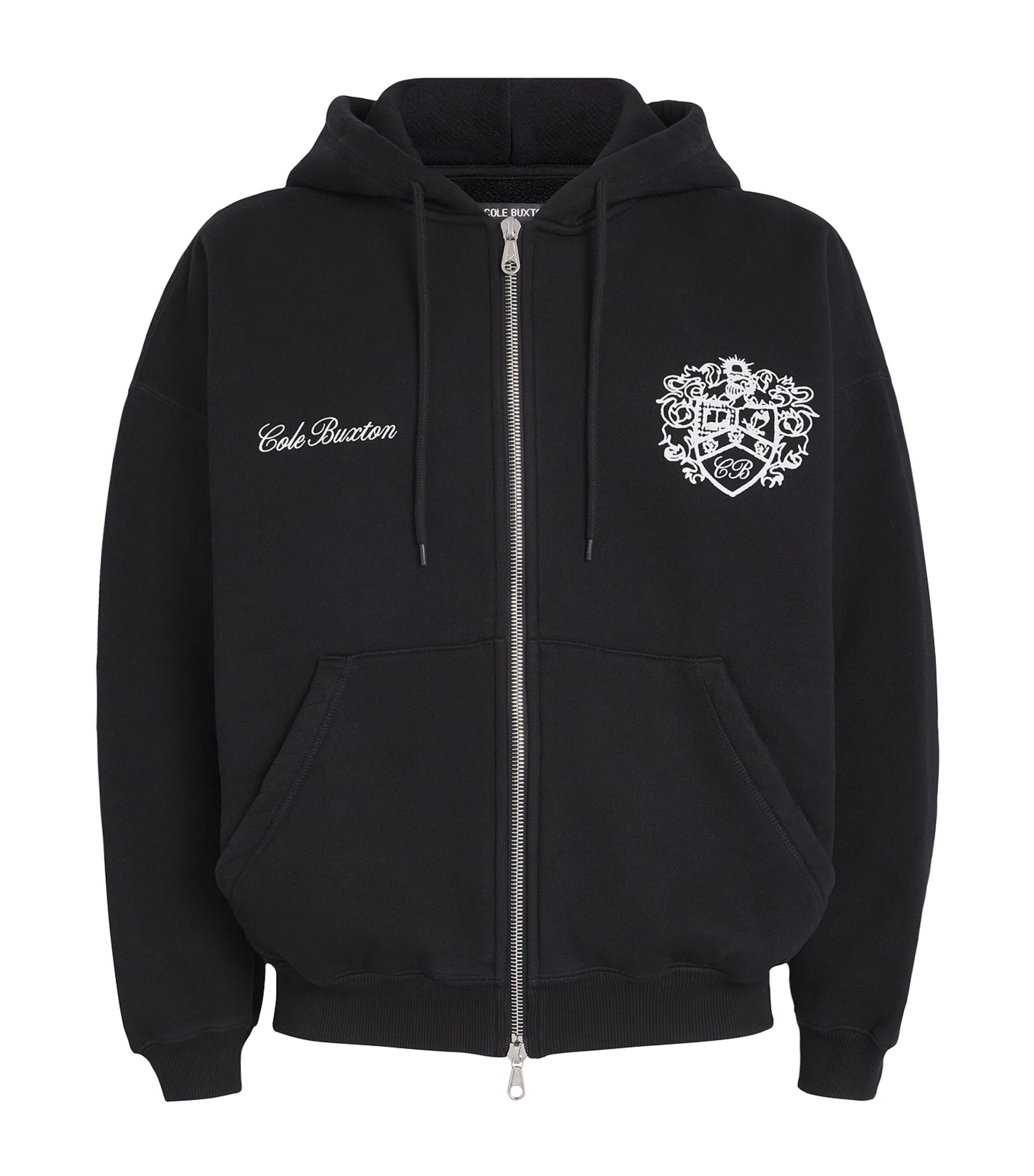 Cole Buxton Collegiate Crest Zip-up Hoodie In Black