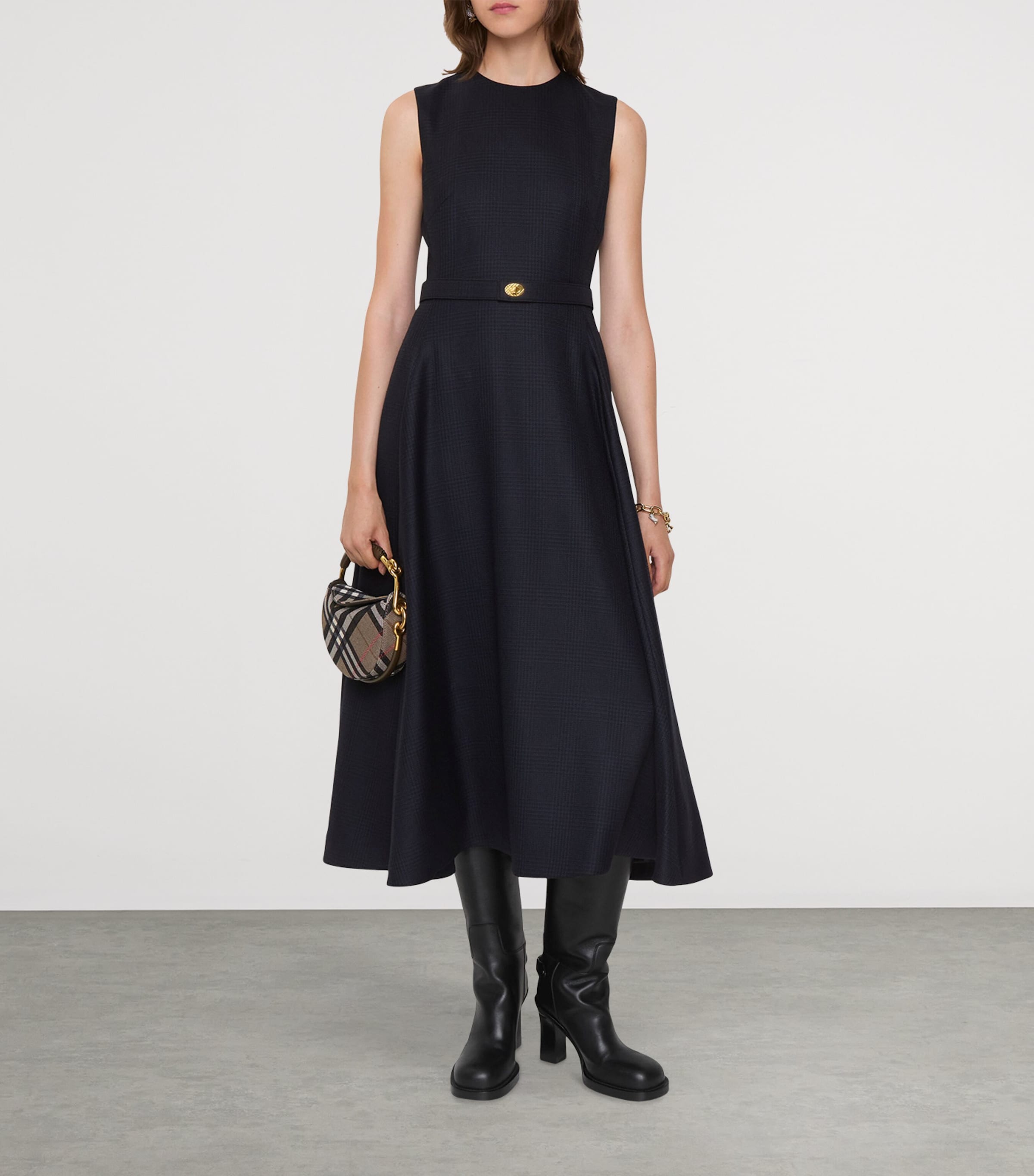 Wool Check Midi Dress TARMAC G/DK PEWTER G Image 2