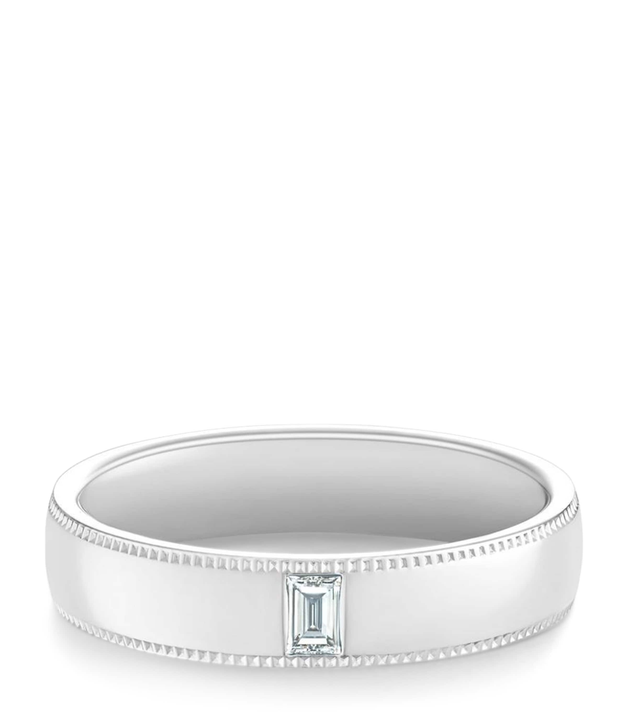 De Beers Platinum And Diamond Wide Court Poinçon Ring In Silver