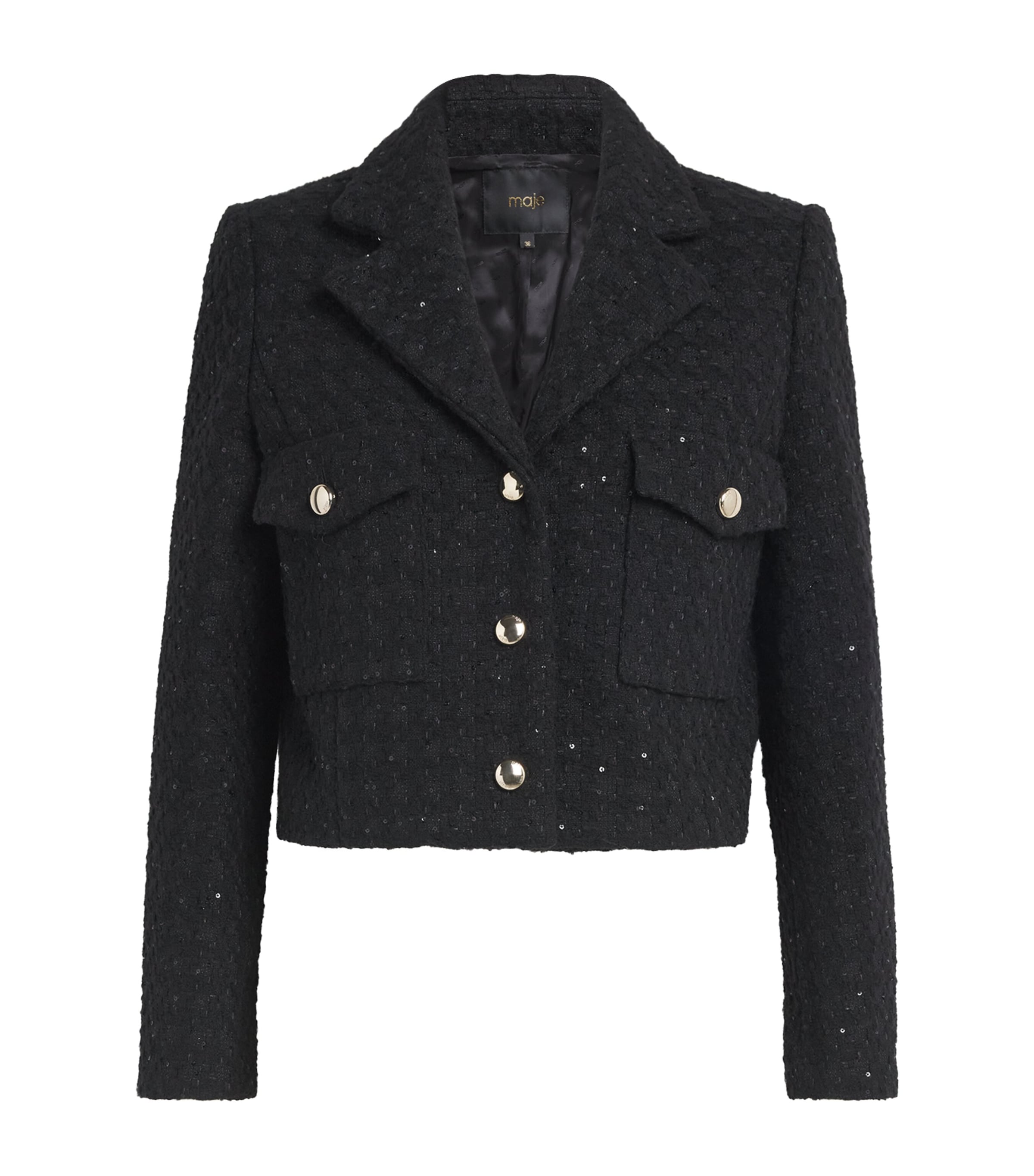 Sequinned Tweed Cropped Jacket BLACK Image 1