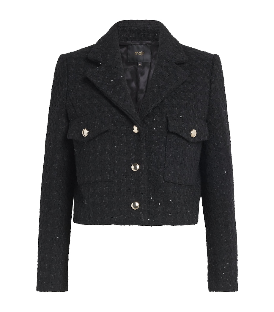 Sequinned Tweed Cropped Jacket BLACK Image 1