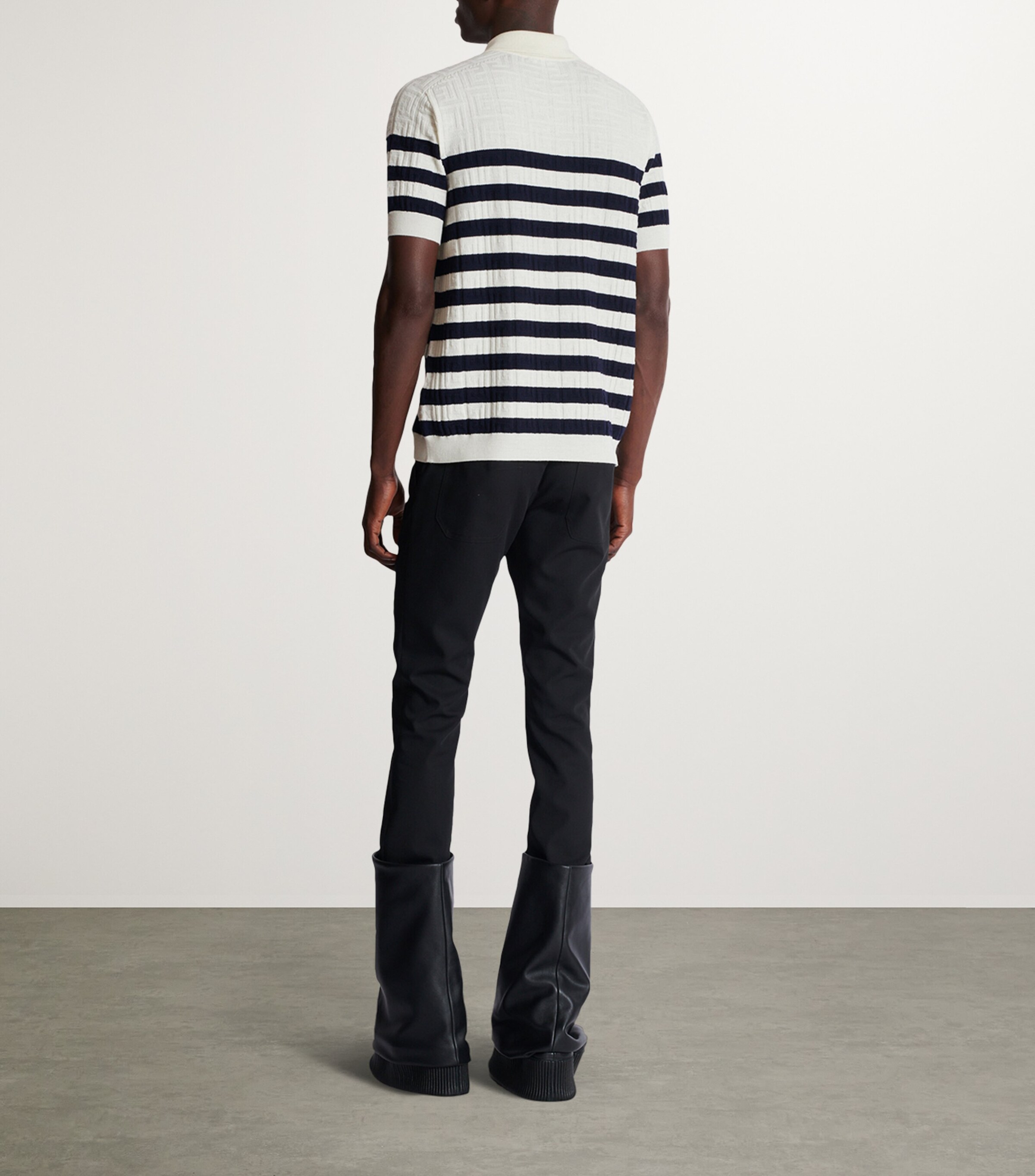 Virgin Wool Monogram Polo Shirt GCR BLANC/MARINE Image 3