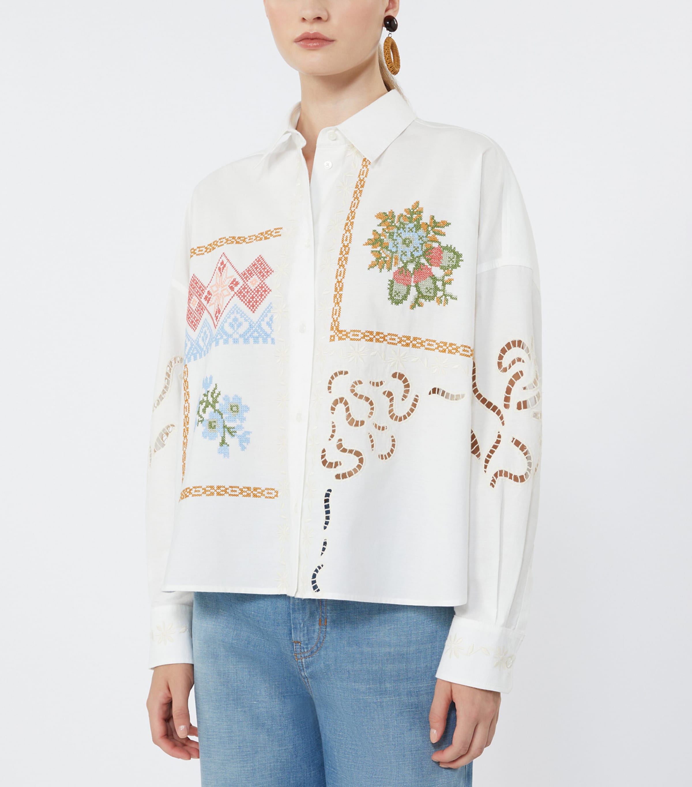 Weekend Max Mara Womens Cotton Embroidered Shirt White Image 4
