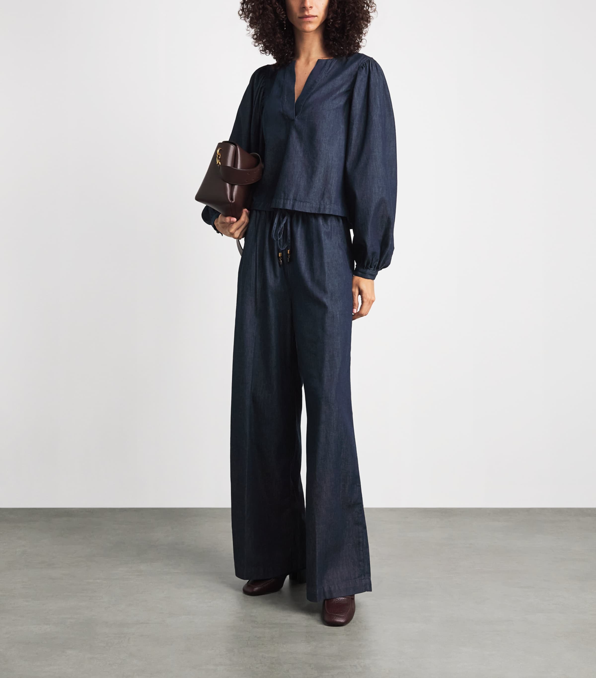 FRAME Womens Offshore High-Rise Wide-Leg Jeans Rinse Image 2