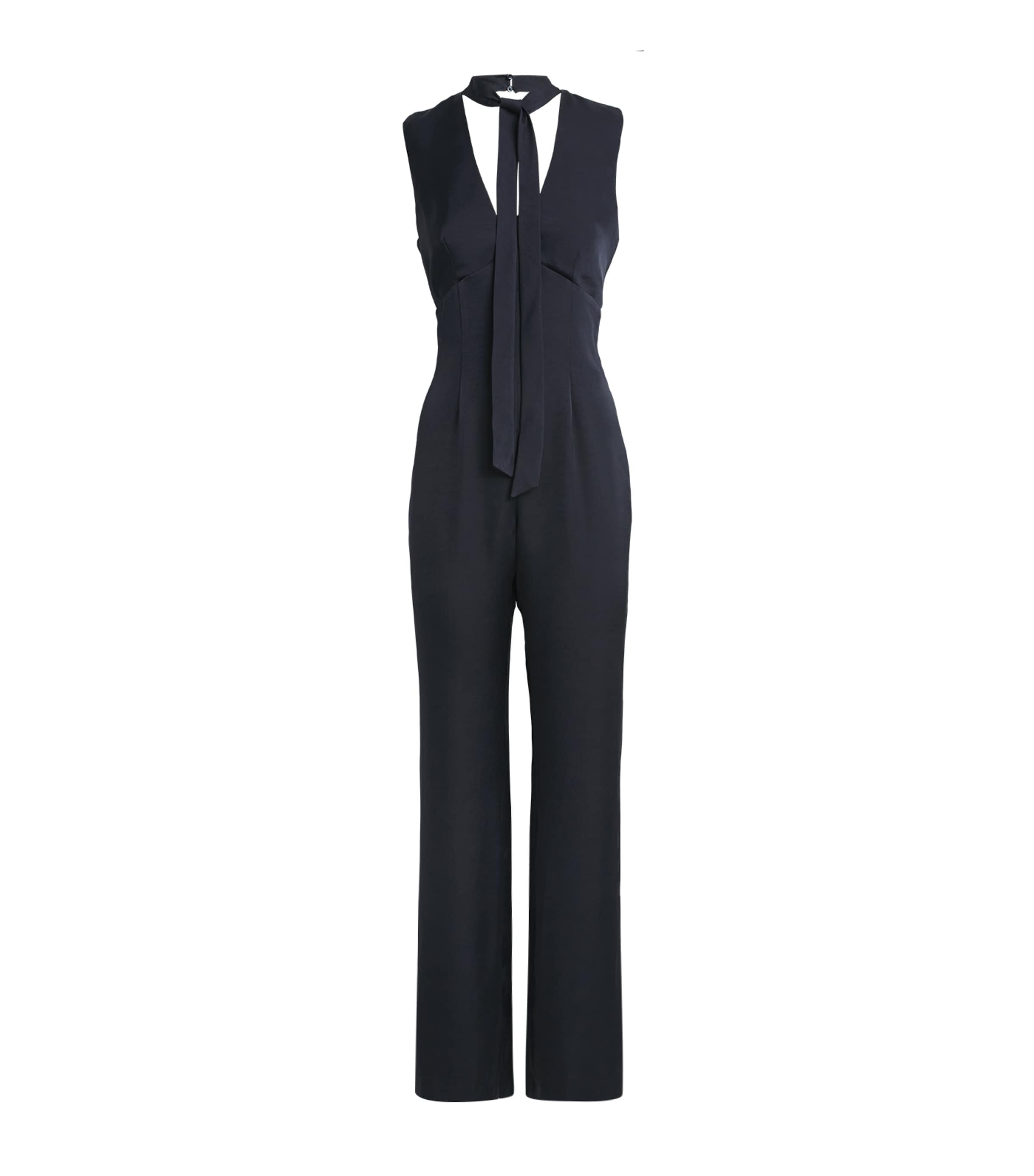 Claudie Pierlot Womens Satin Scarf-Neck Jumpsuit Navy Image 1