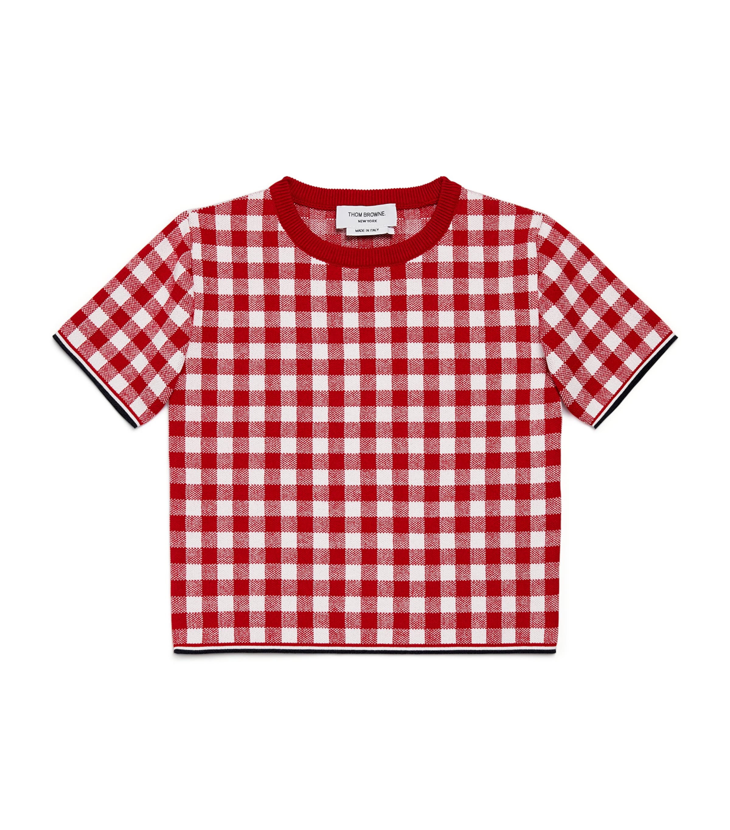 Thom Browne Gingham Short-sleeve Sweater In Red