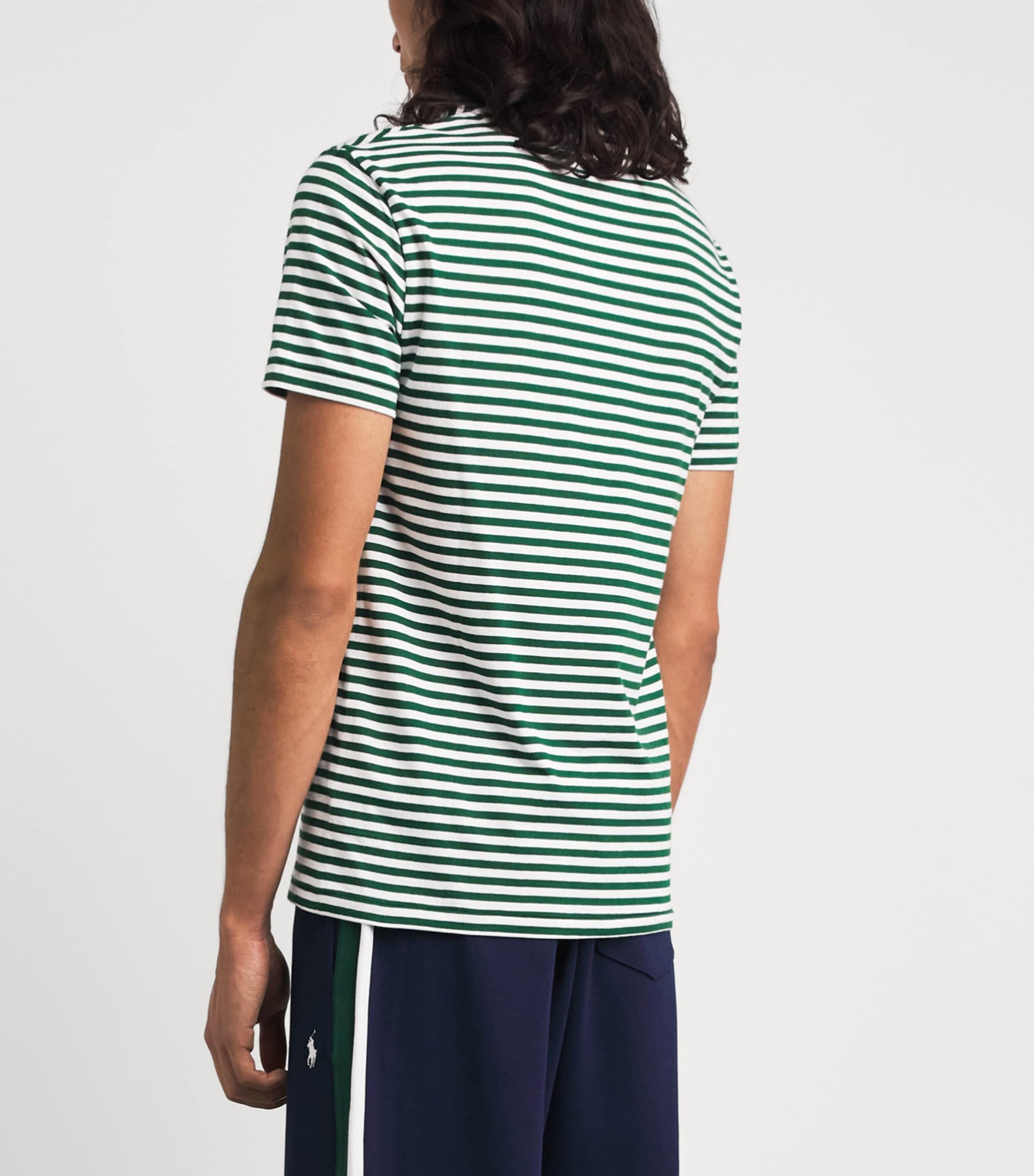 Polo Ralph Lauren Mens Cotton Stripe Polo Pony T-Shirt New Forest/white Image 5