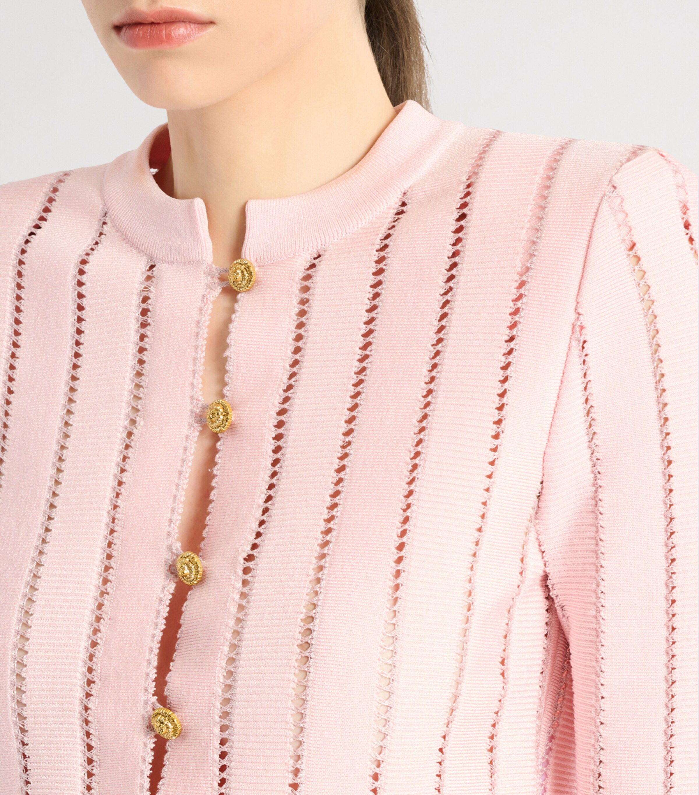 Balmain Womens Cropped Fléchage Cardigan Rose Image 6
