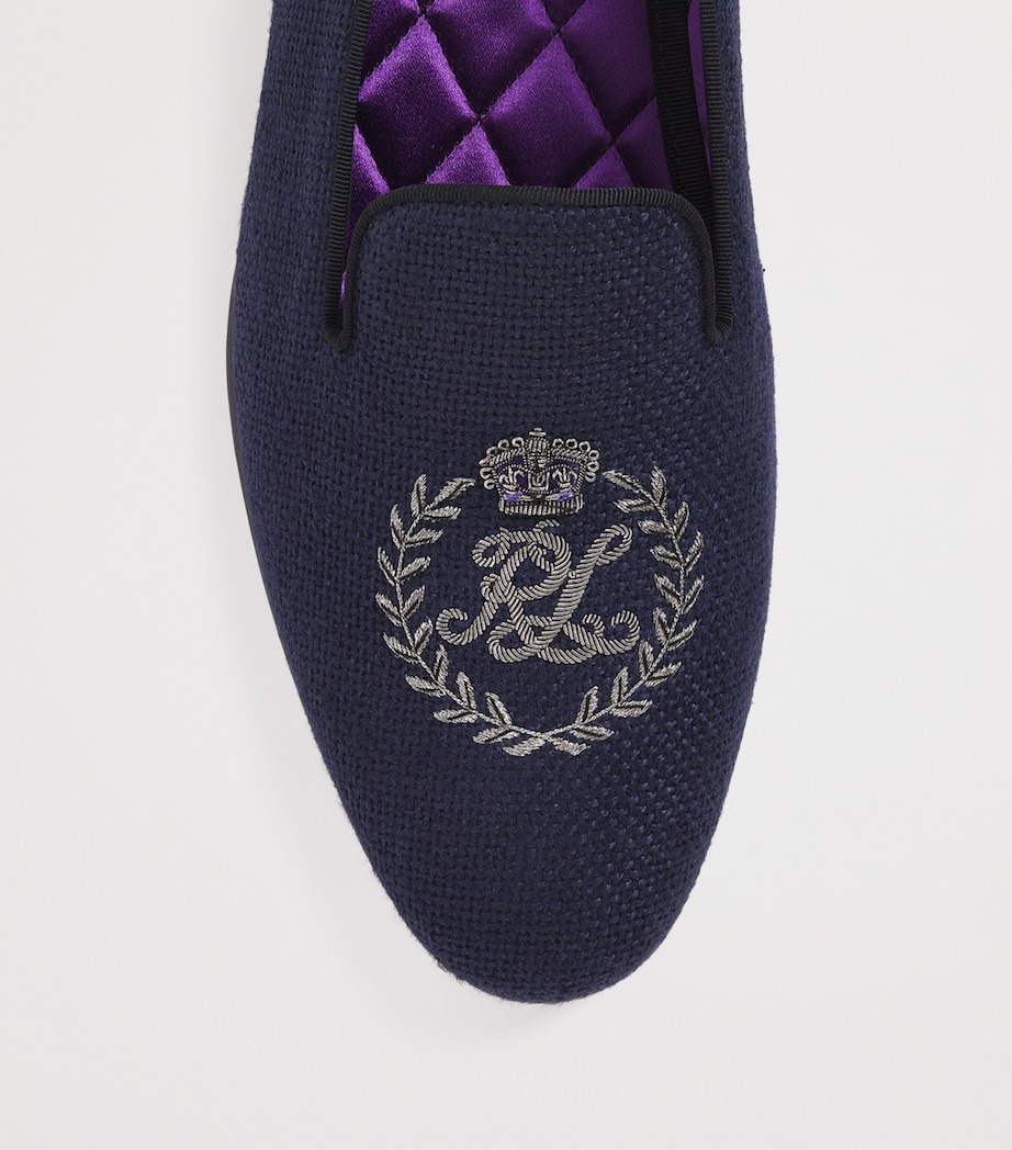 Velvet Crest-Embellished Slippers NAVY Image 5