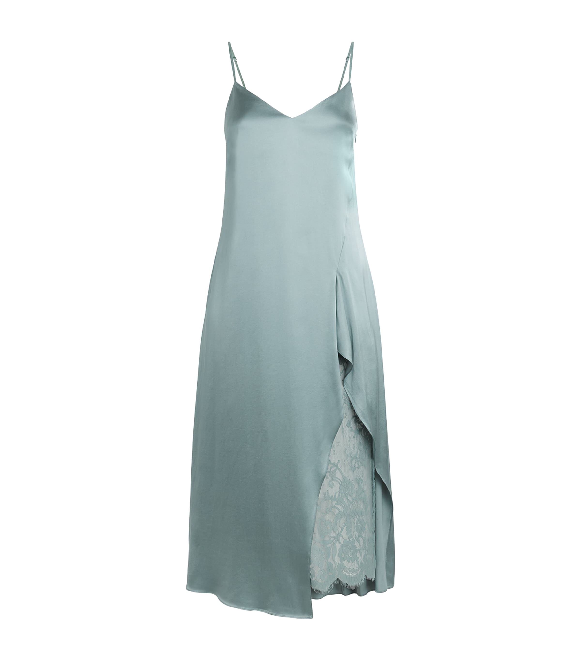Acne Studios Satin Lace-Trim Midi Dress Abc Sage Green