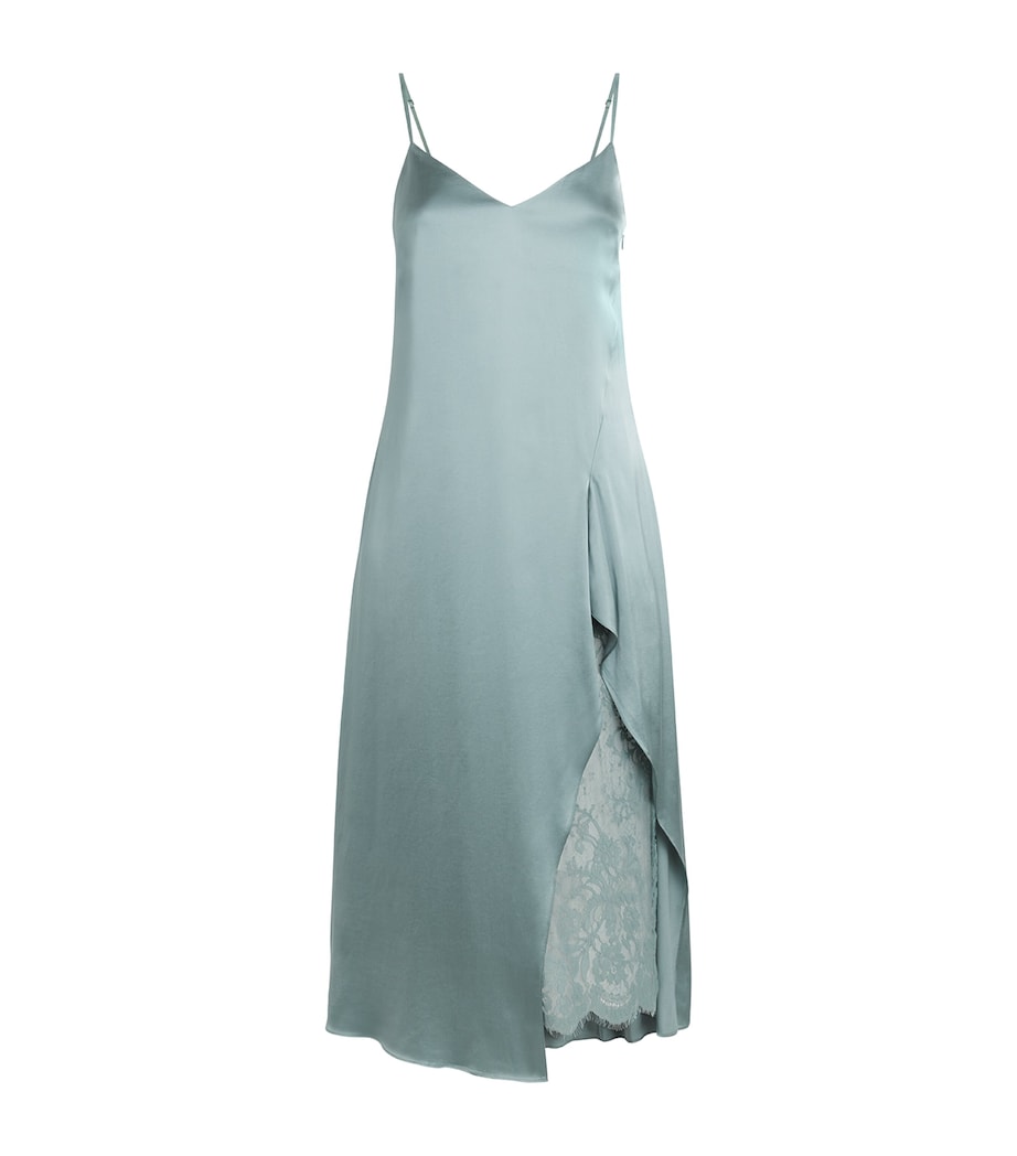 Acne Studios Womens Satin Lace-Trim Midi Dress Abc Sage Green Image 1