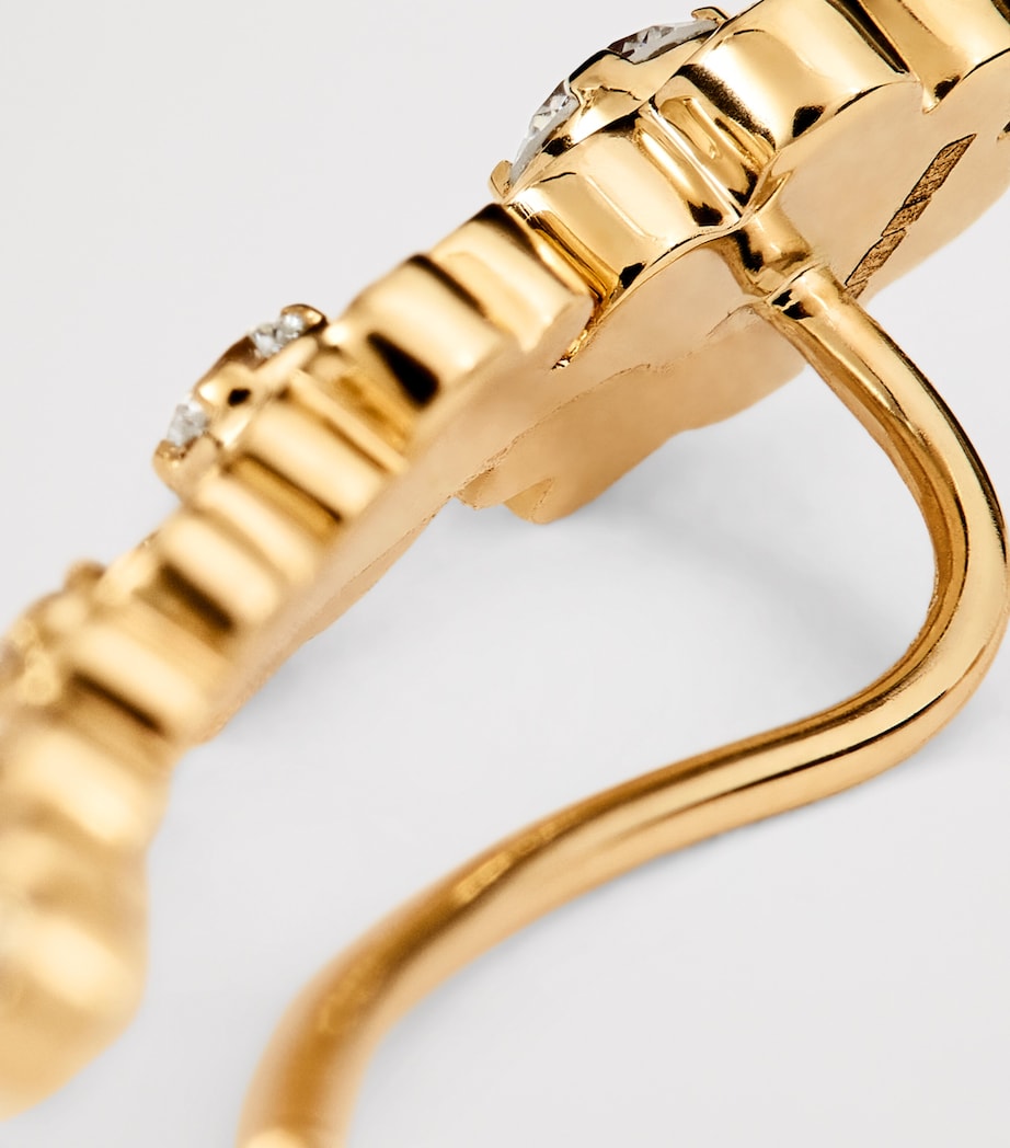 Yellow Gold and Diamond Right Croissant Fleur Single Earring YELLOW GOLD Image 4