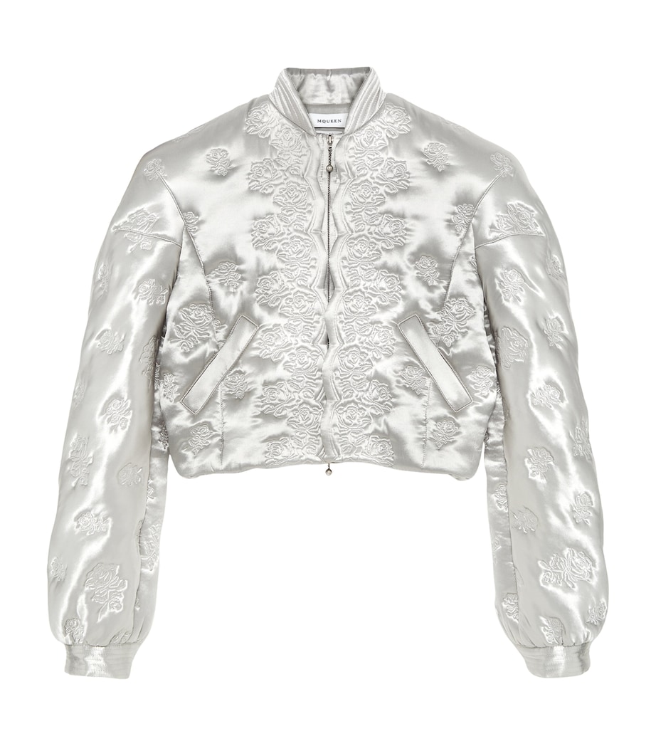 McQueen Womens Satin Embroidered Bomber Jacket Image 1
