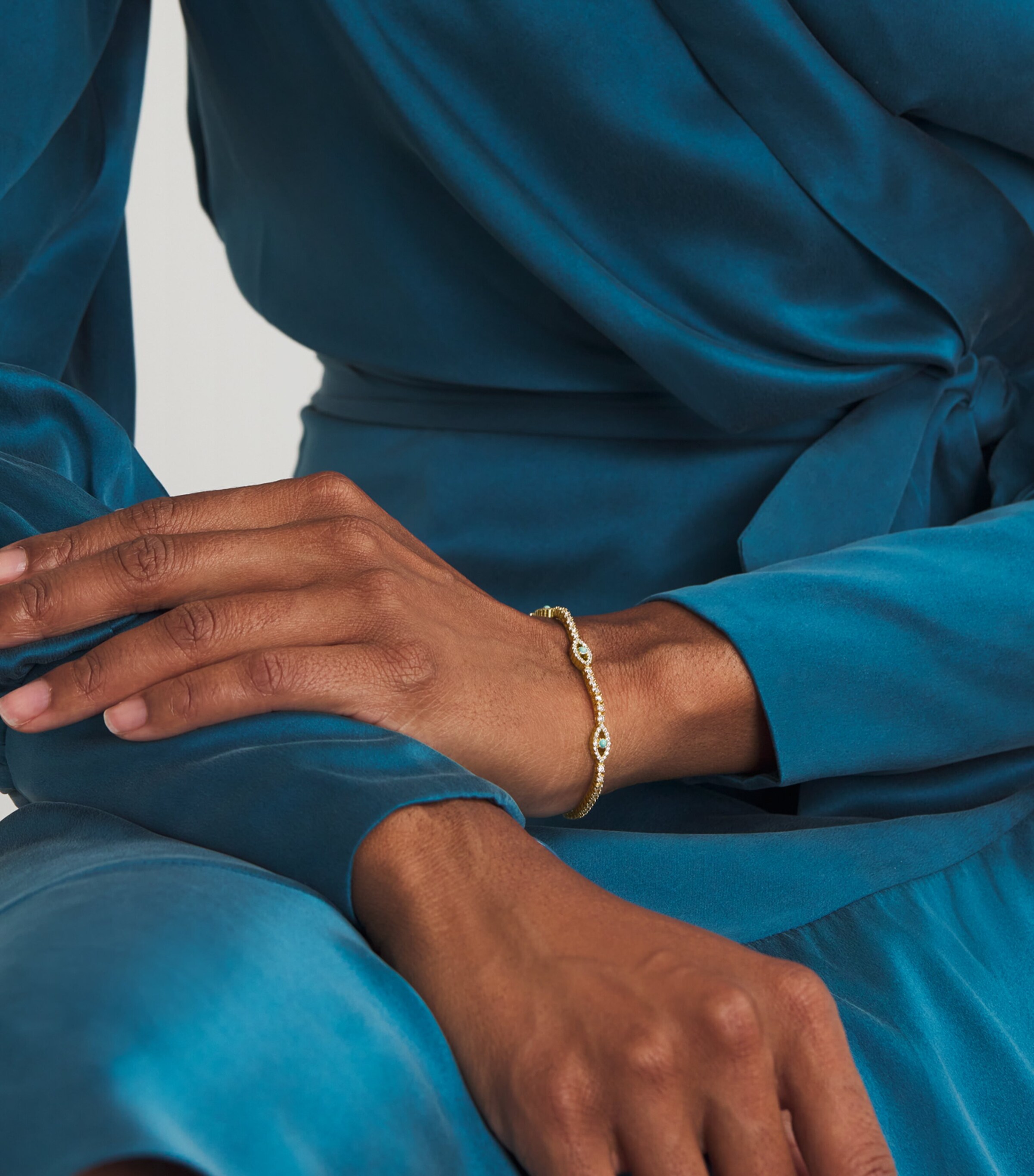 Small Yellow Gold and Diamond Edith Evil Eye Tennis Bracelet YELLOW GOLD Image 2