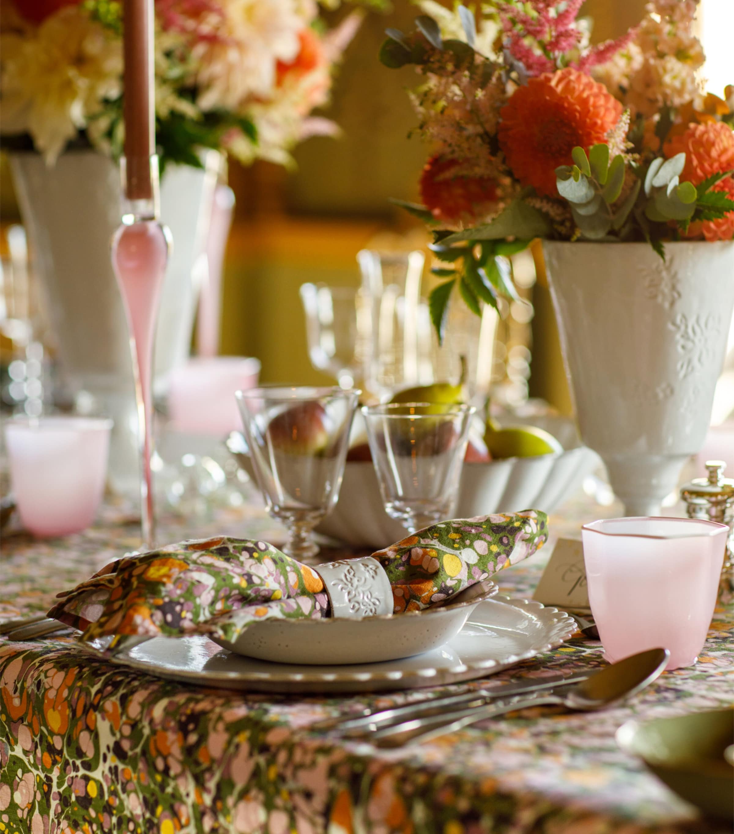 Linen Marble Napkin (50cm x 50cm) GREEN, PINK, ORANGE Image 4