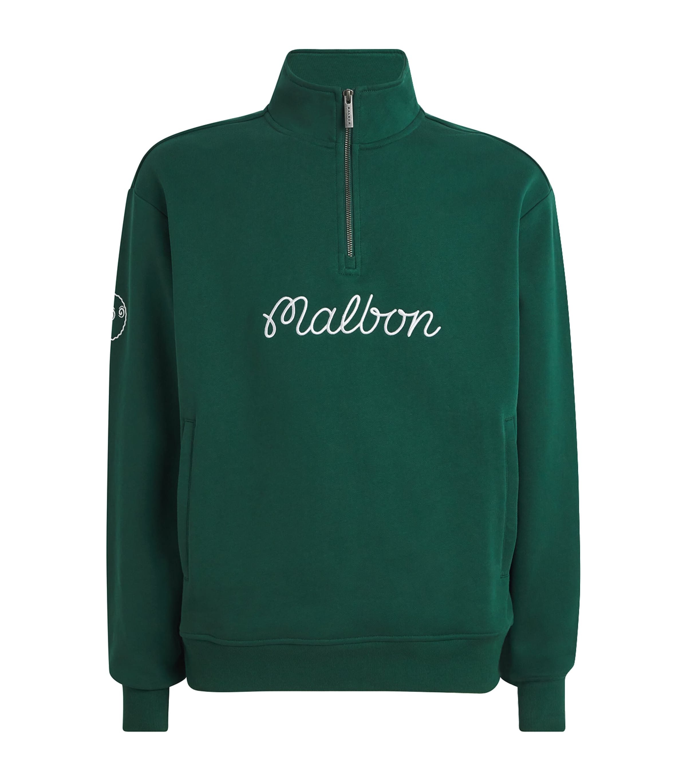 Malbon Mens Cotton Collegiate Quarter-Zip Sweatshirt Forest Green Image 1
