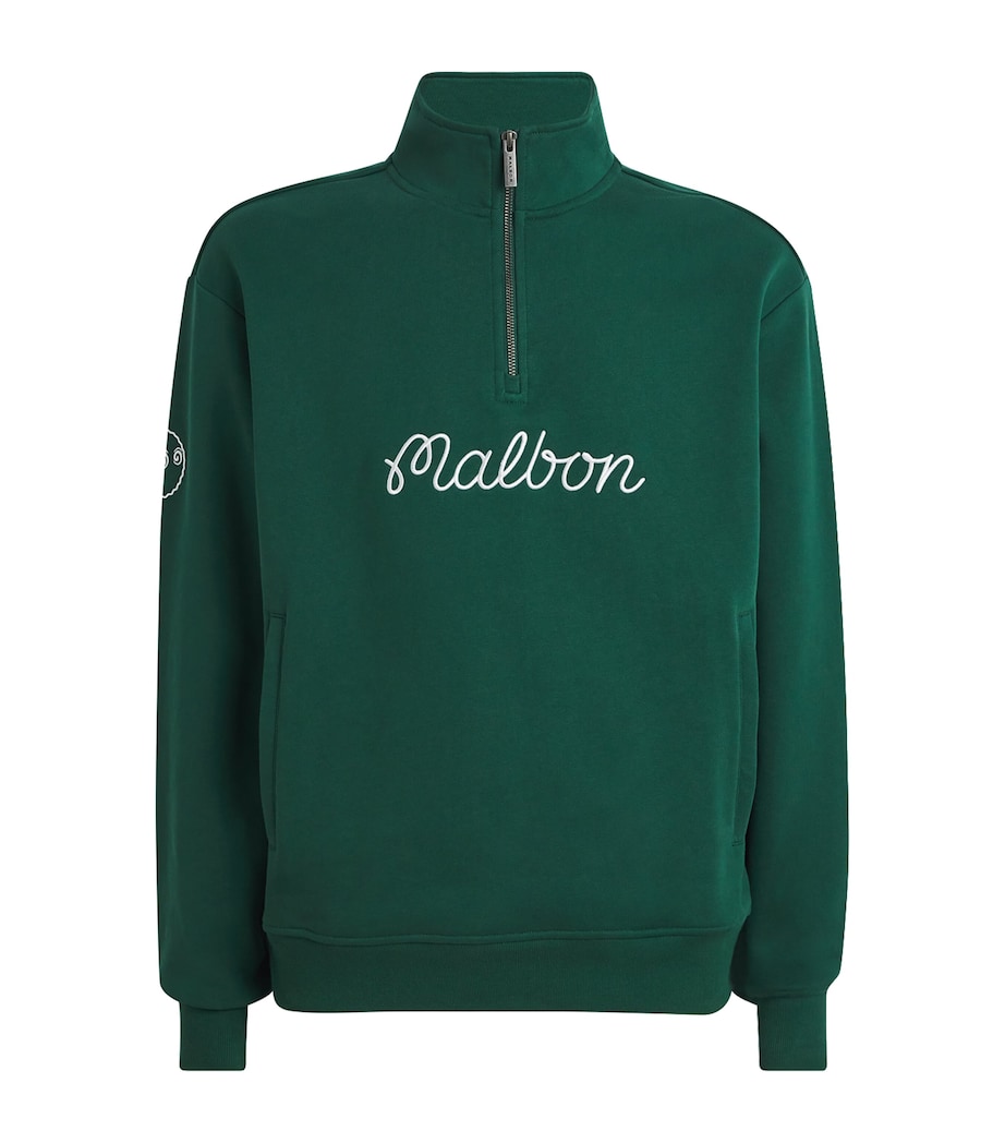 Malbon Mens Cotton Collegiate Quarter-Zip Sweatshirt Forest Green Image 1