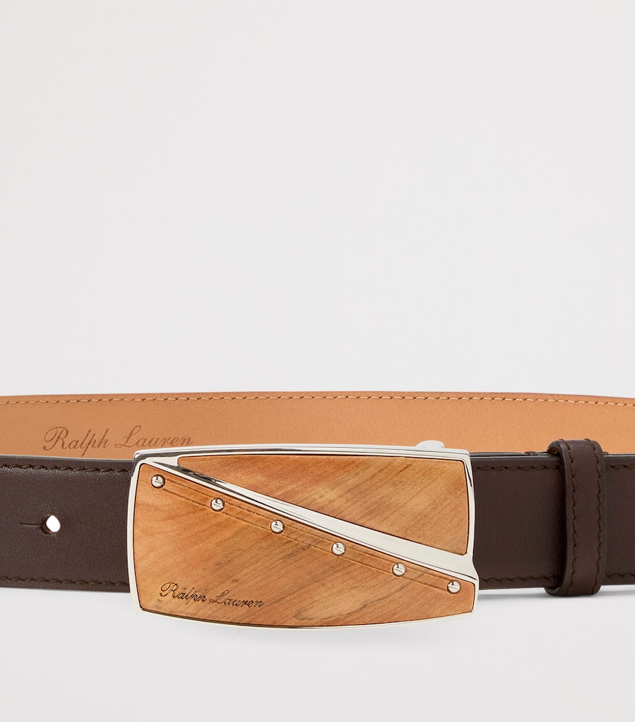 Ralph Lauren Collection Calfskin-Wood Abstract-Buckle Belt Mocha Image 2