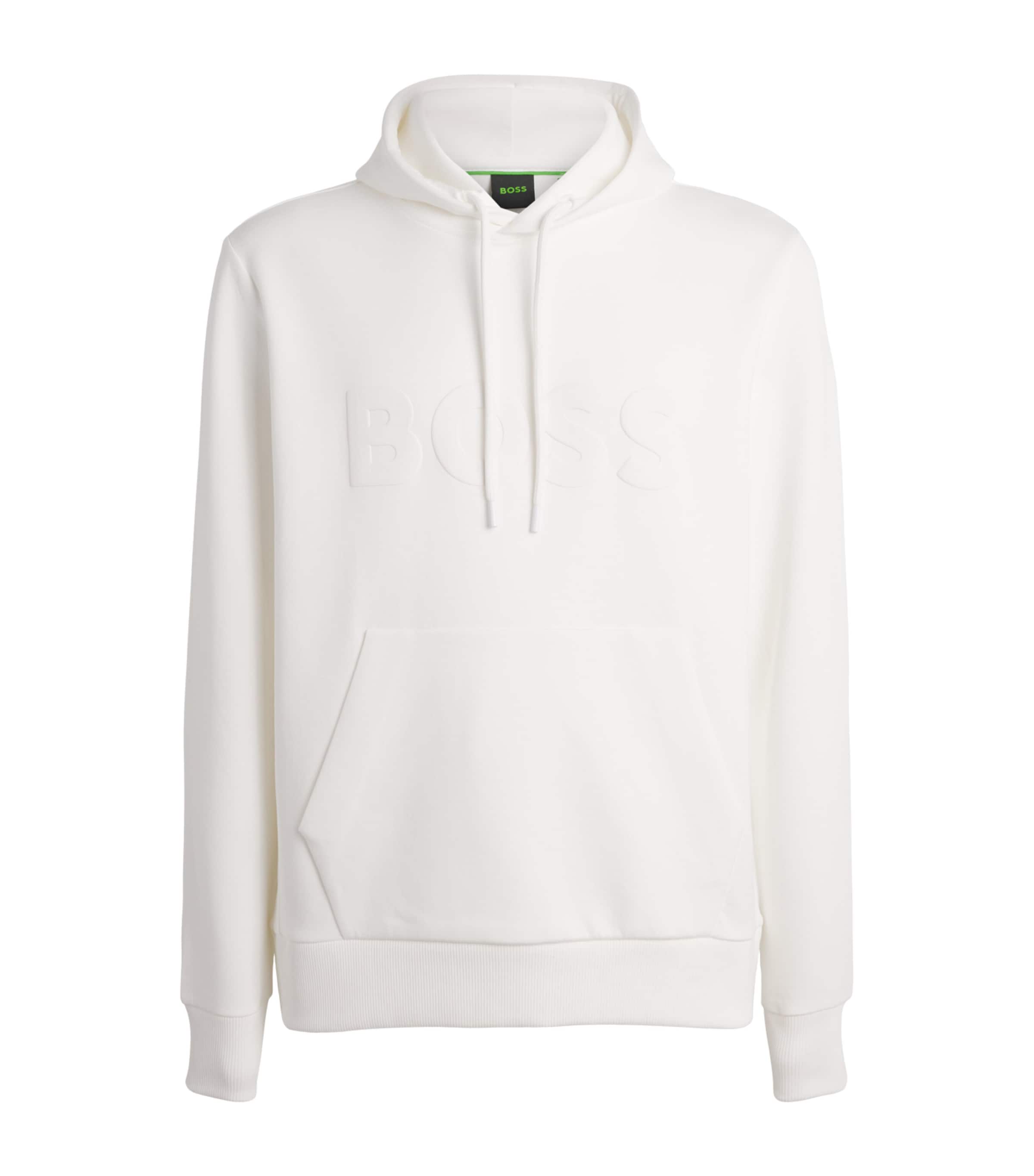BOSS Mens Stretch-Cotton Logo Hoodie White Image 1