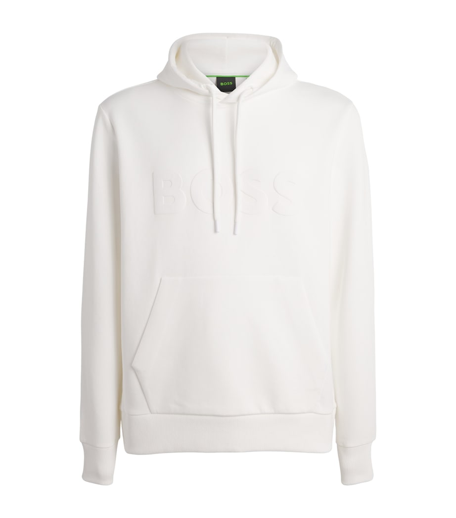 BOSS Mens Stretch-Cotton Logo Hoodie White Image 1