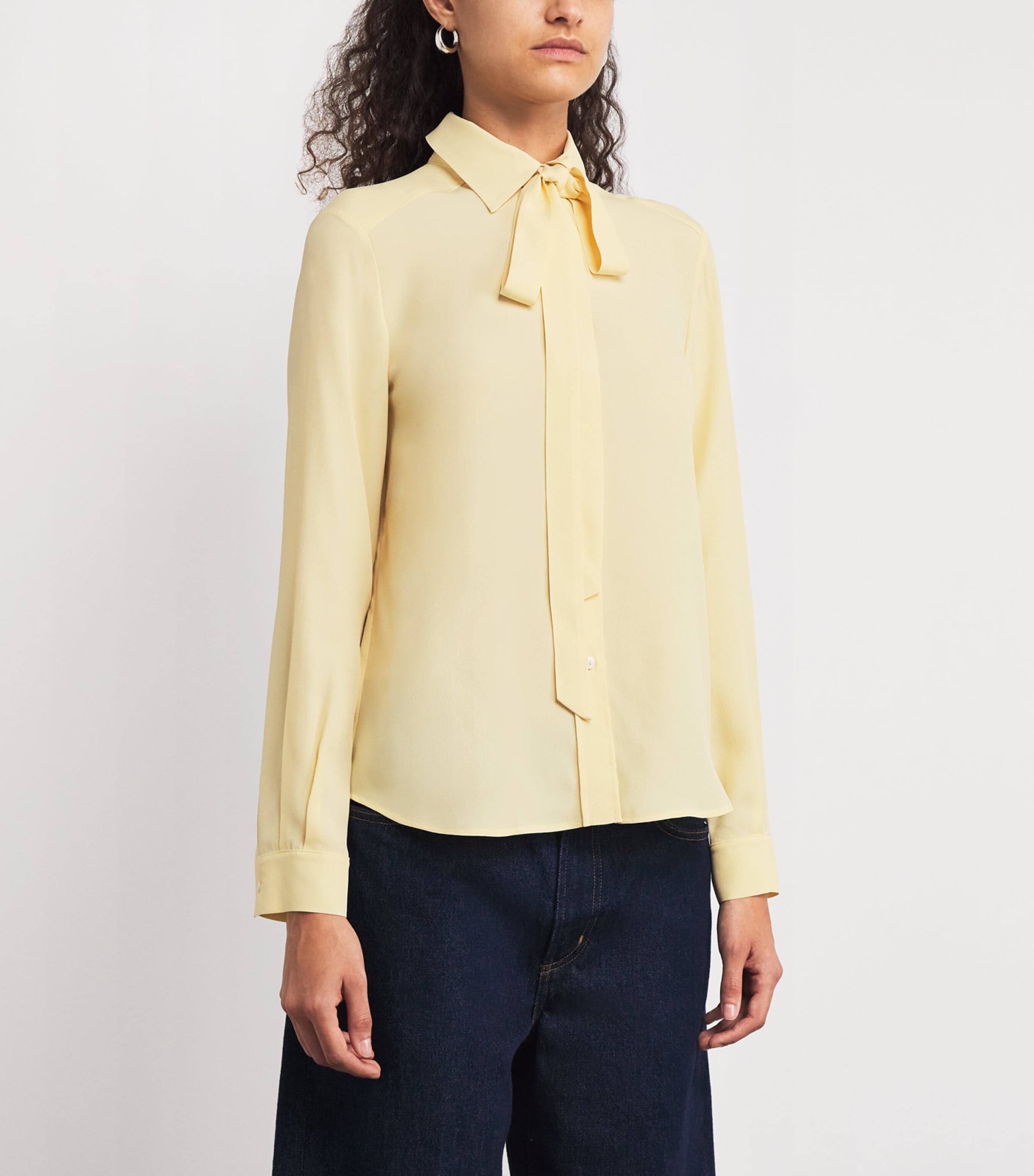 Crepe de Chine Scarf-Neck Shirt YELLOW Image 3
