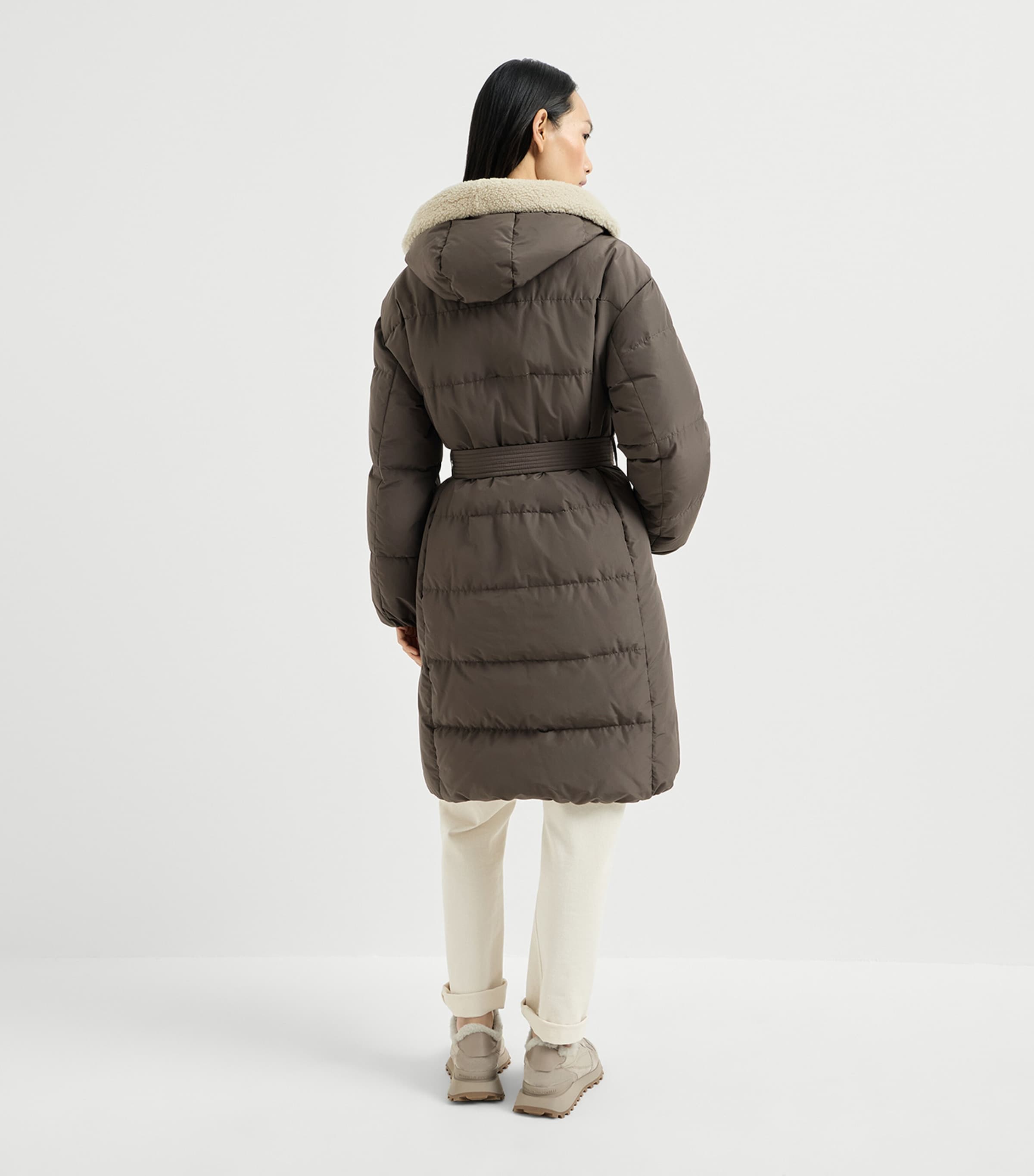 Brunello Cucinelli Womens Down Taffeta Belted Puffer Jacket Marrone Image 3