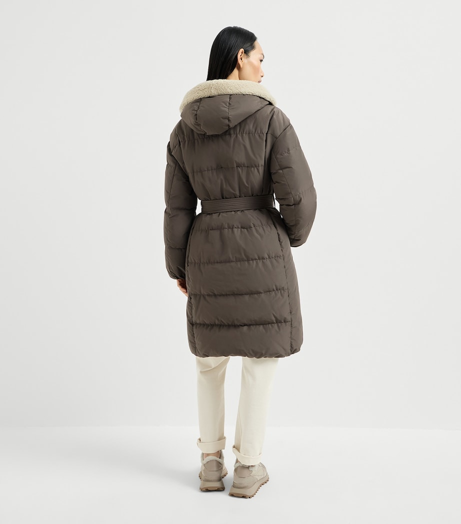 Brunello Cucinelli Womens Down Taffeta Belted Puffer Jacket Marrone Image 3