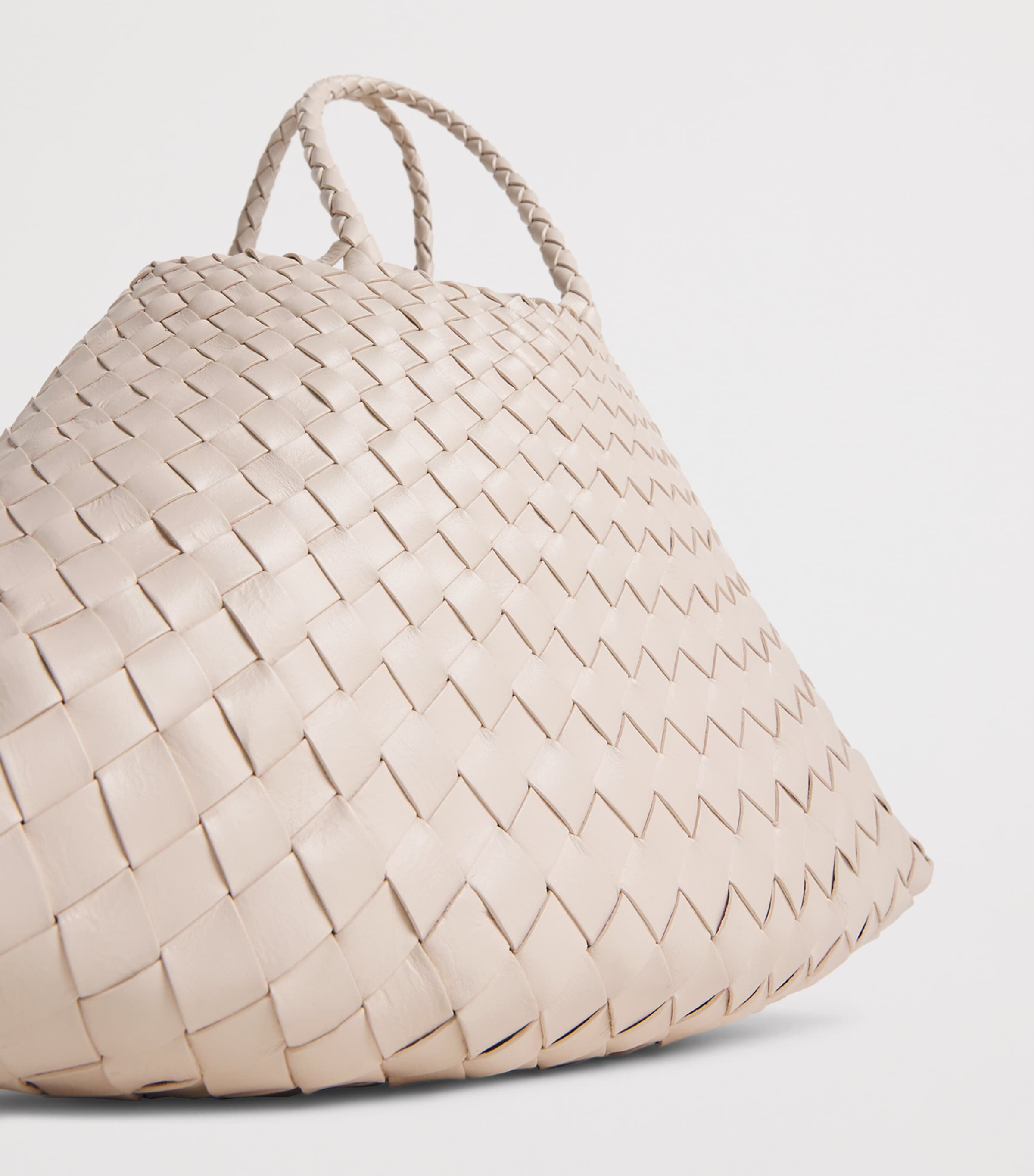 DRAGON DIFFUSION Small Leather Woven Santa Croce Tote Bag Sand Image 6