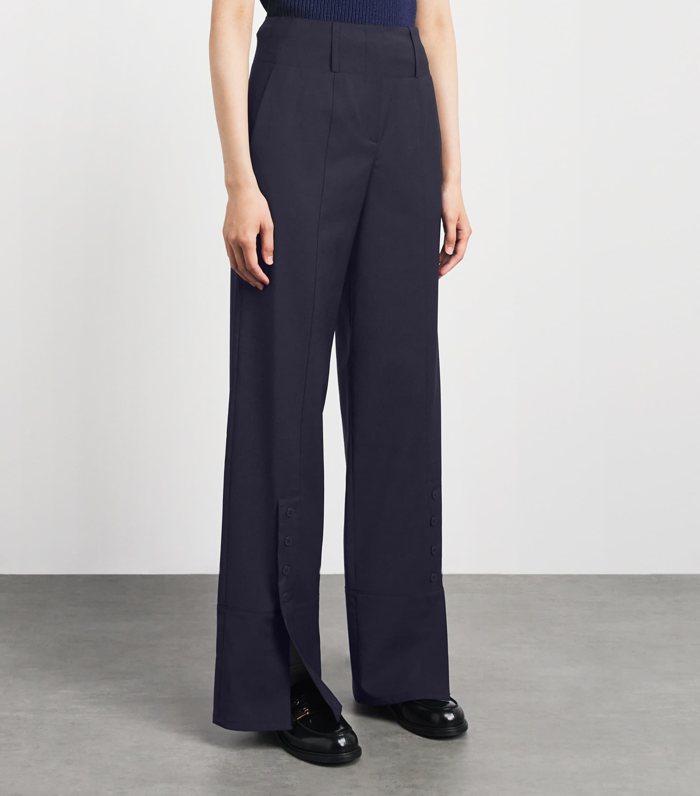 Claudie Pierlot Womens Wool-Blend Straight Trousers Navy Image 4