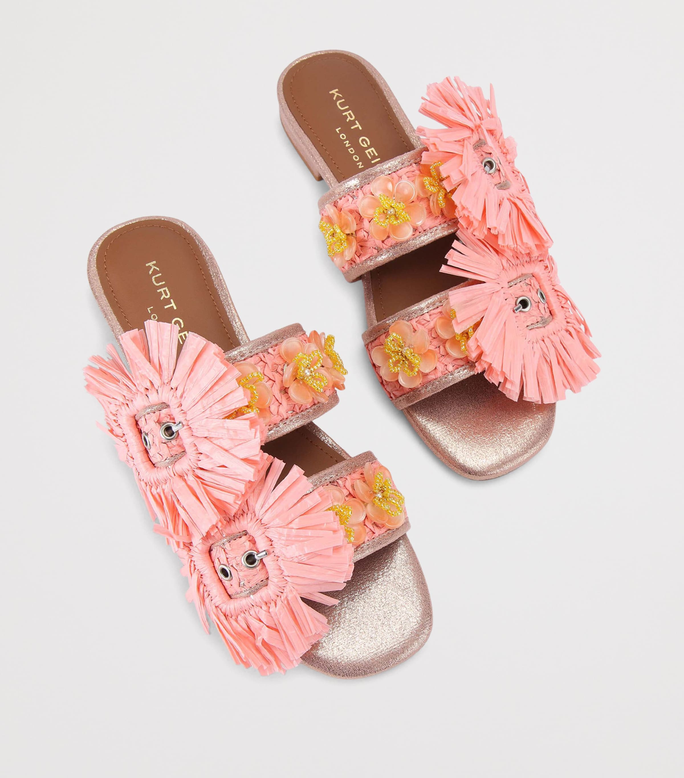 Kurt Geiger London Raffia Buckle Flat Sandals Pink Comb Image 3