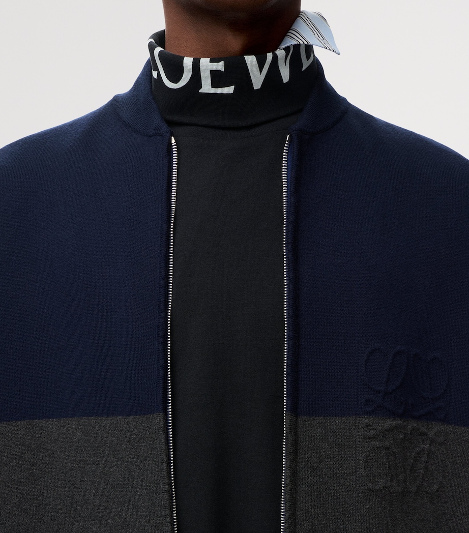 LOEWE Mens Two-Tone Cardigan Navy Blue/grey Image 5