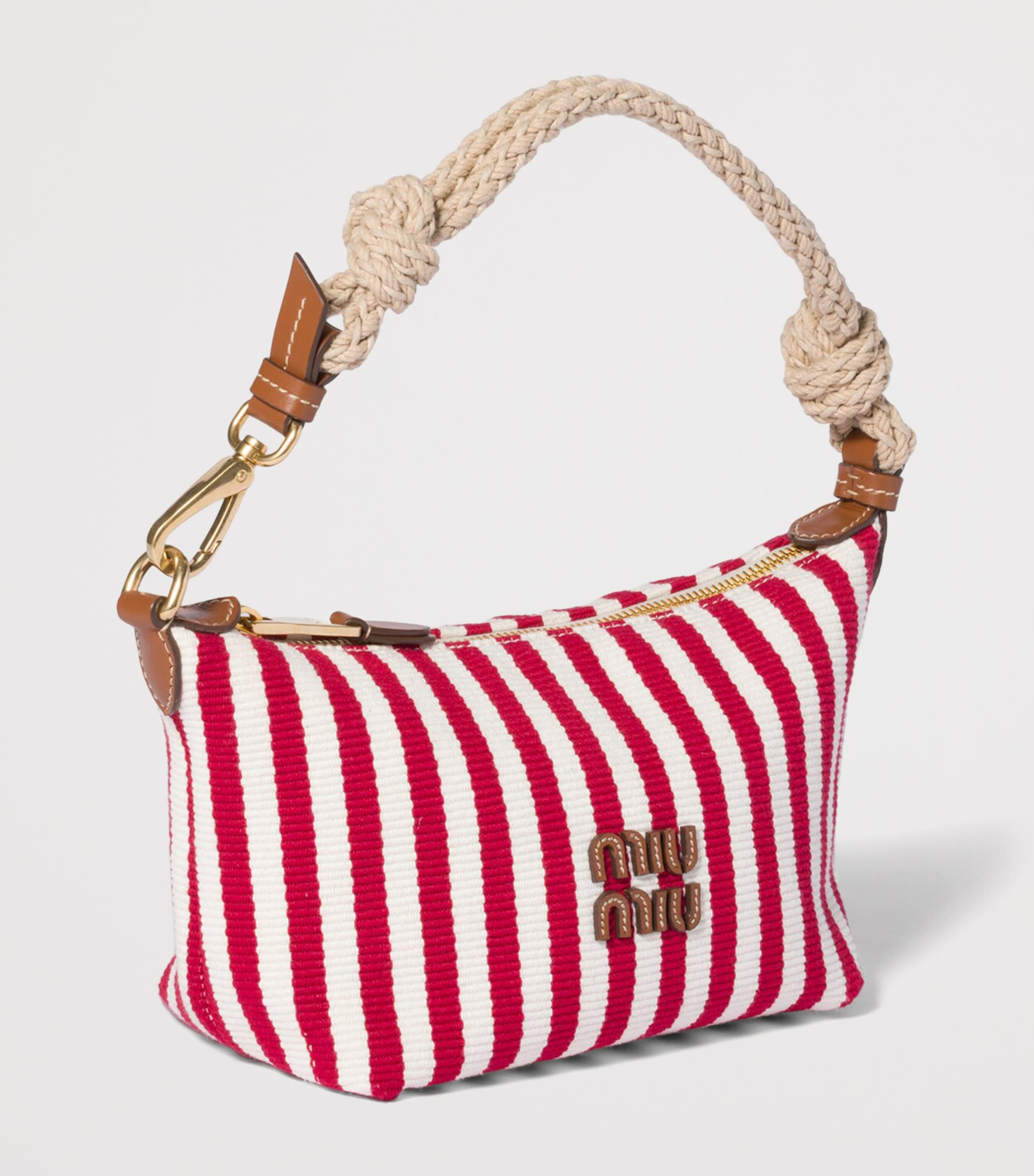 Miu Miu Cotton Stripe Pouch Bag Red Image 2