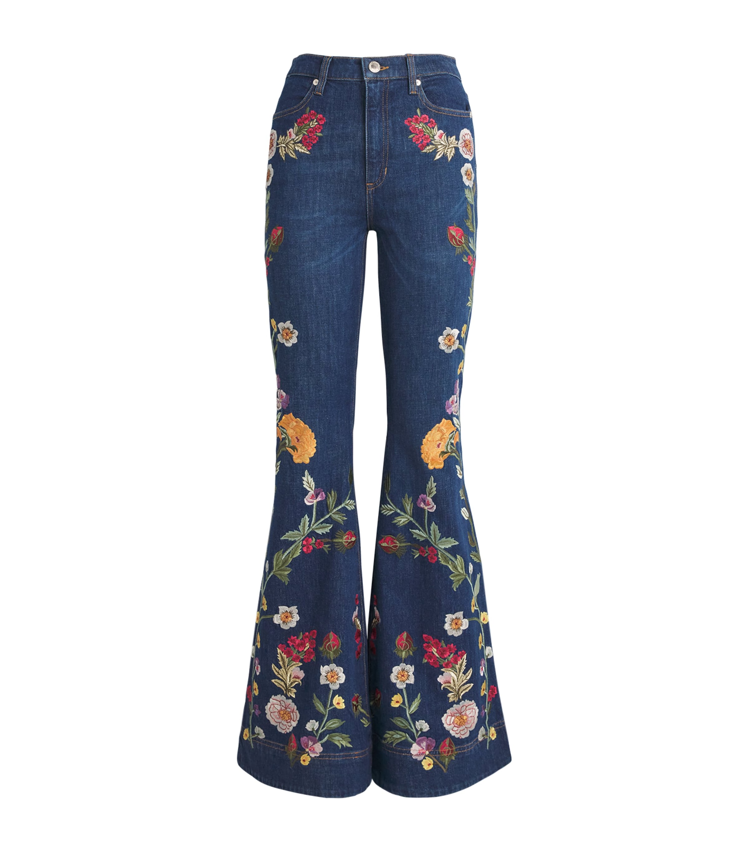 Alice+Olivia Womens Embroidered Beautiful Bootcut Jeans Drk Mlti Image 1