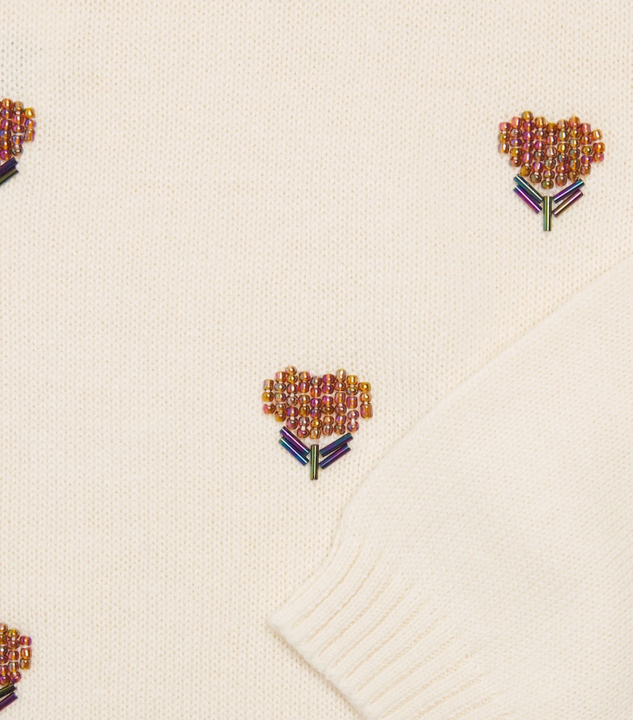 Bonton Embroidered Hearts Sweater (2-14 Years) Milk Image 3