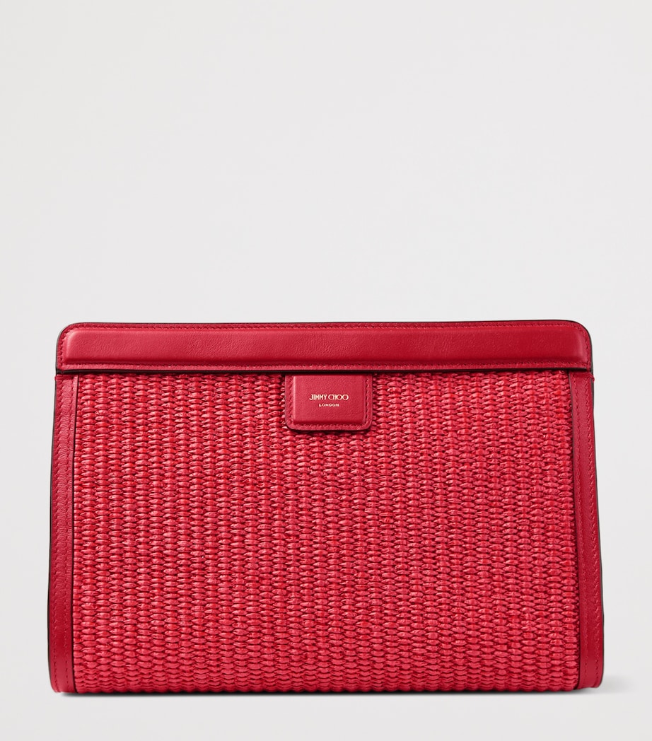 Jimmy Choo Raffia Leather-Trim Avenue Pouch Ruby Red/light Gold Image 3
