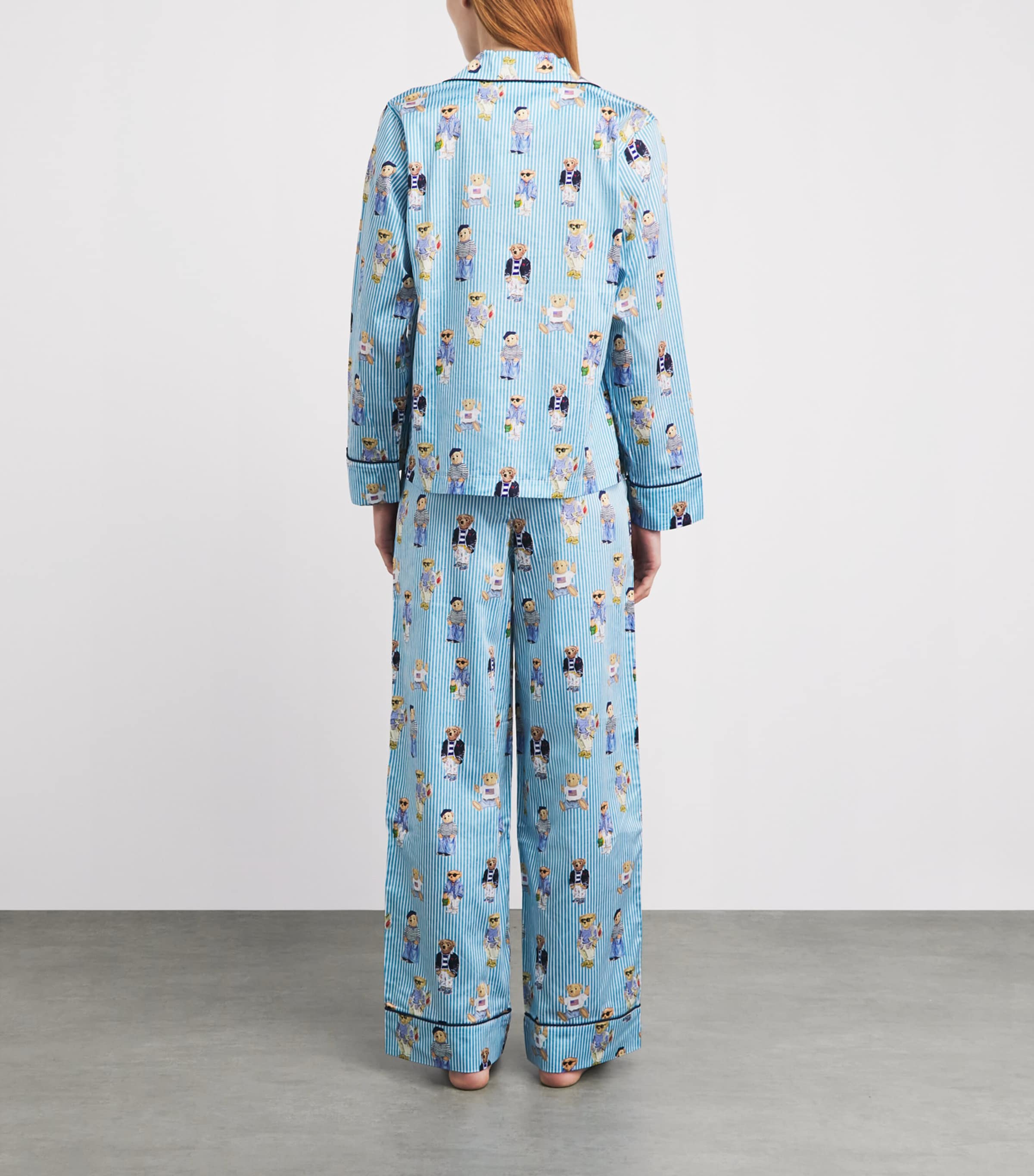 Polo Ralph Lauren Womens Cotton Stripe Polo Bear Pyjama Set Agua Mist Bear Image 4