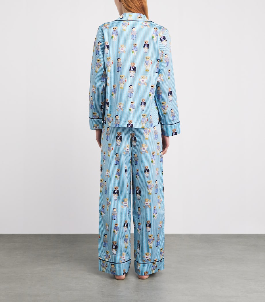 Polo Ralph Lauren Womens Cotton Stripe Polo Bear Pyjama Set Agua Mist Bear Image 4