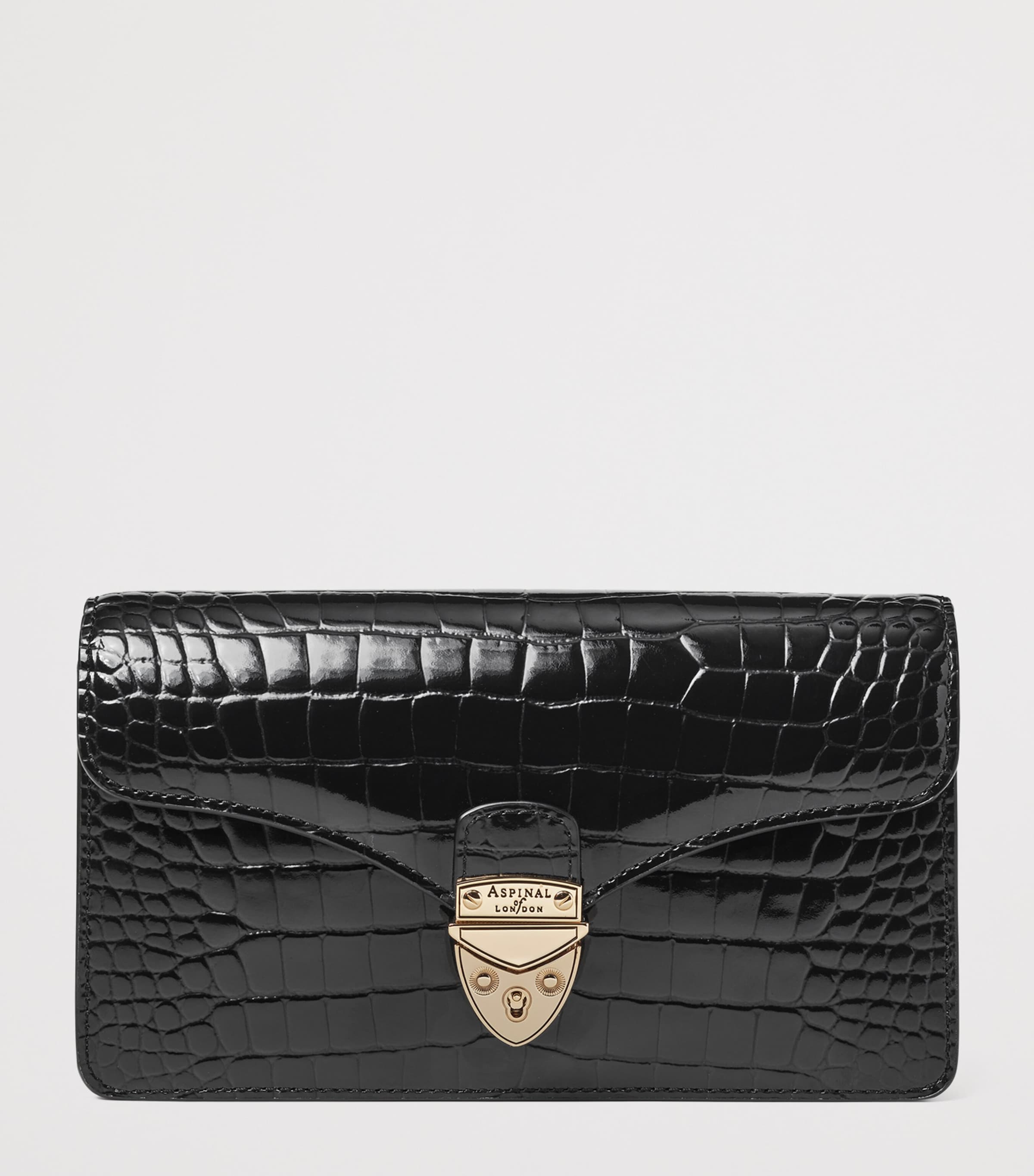 Croc-Embossed Leather Mayfair 2 Clutch Bag BLACK Image 2