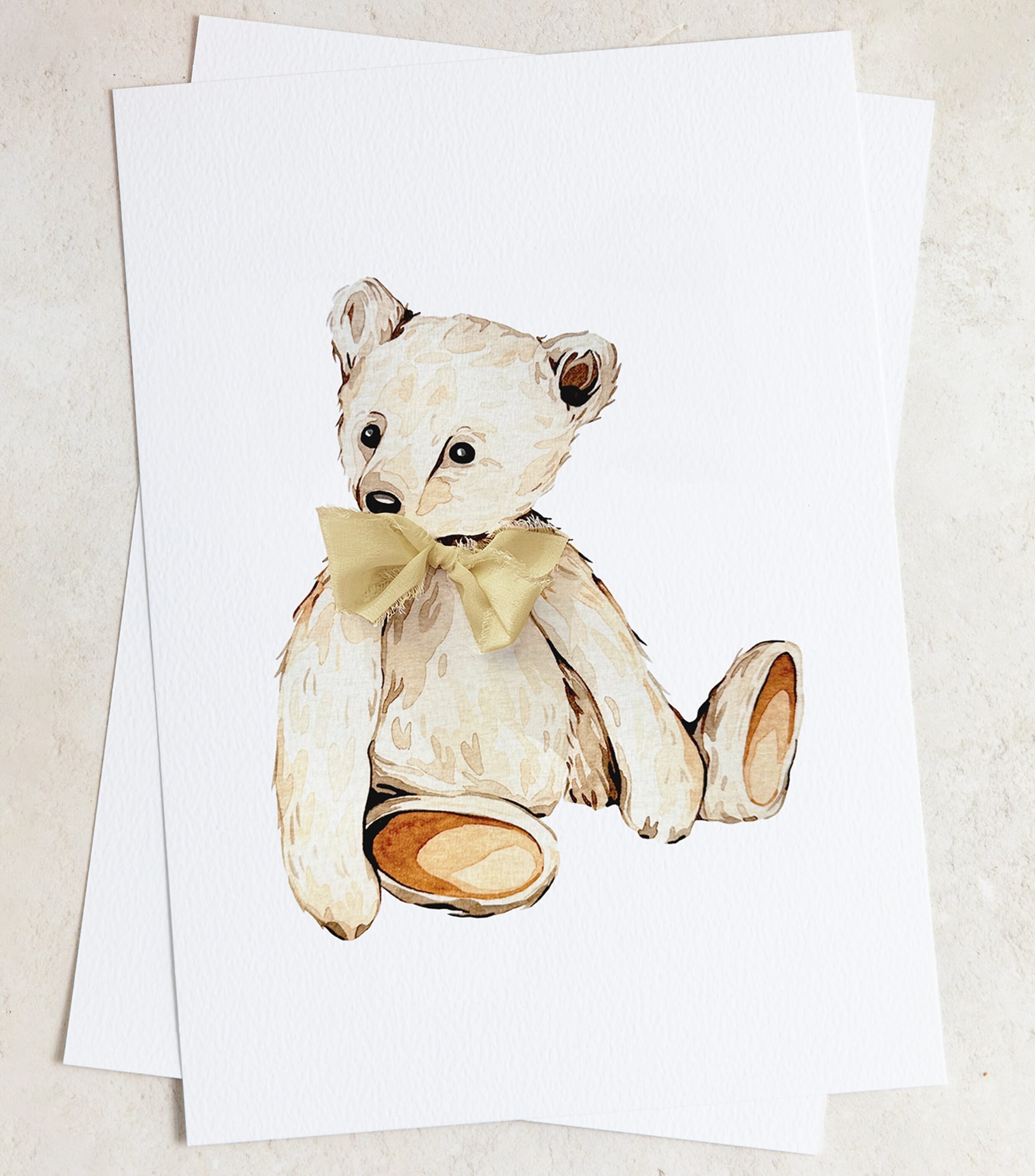 Teddy Bear with Ribbon A4 Print YELLOW Image 2