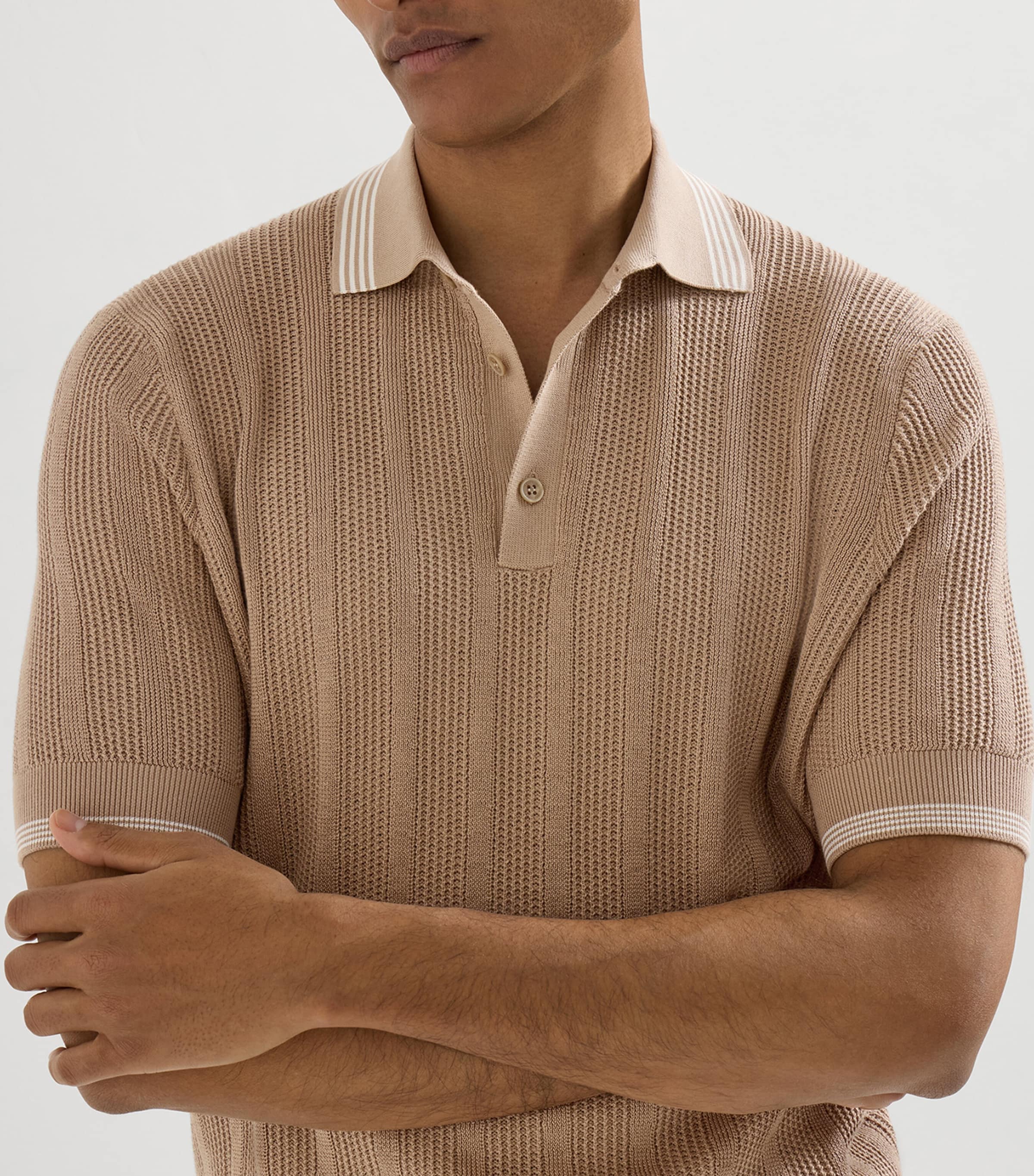 Brunello Cucinelli Mens Cotton Rib-Knit Polo Shirt Image 6