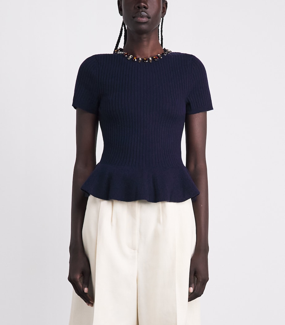 Sandro Paris Womens Wool-Blend Embellished Sweater Navy Blue Image 4