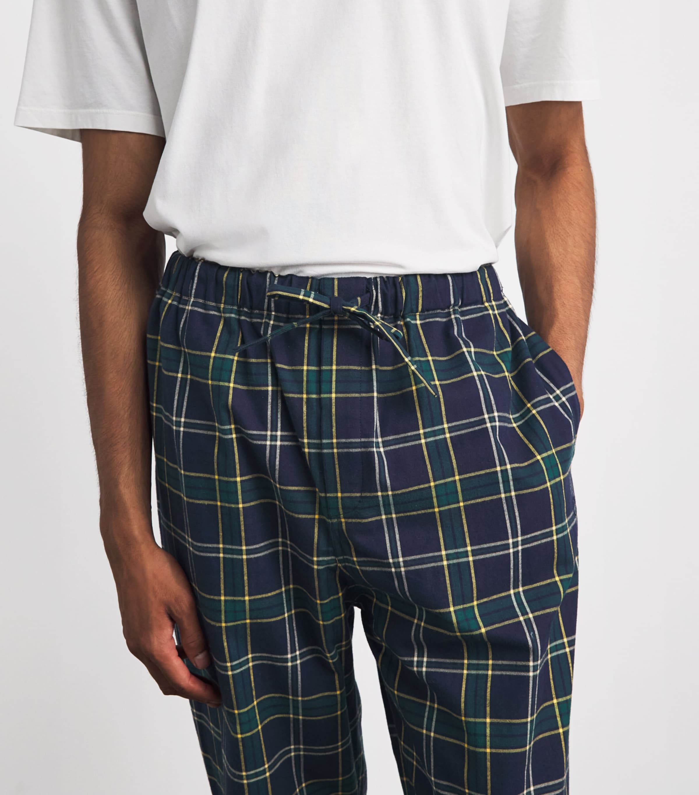 Harrods Mens Cotton Tartan Pyjama Trousers Navy Image 3