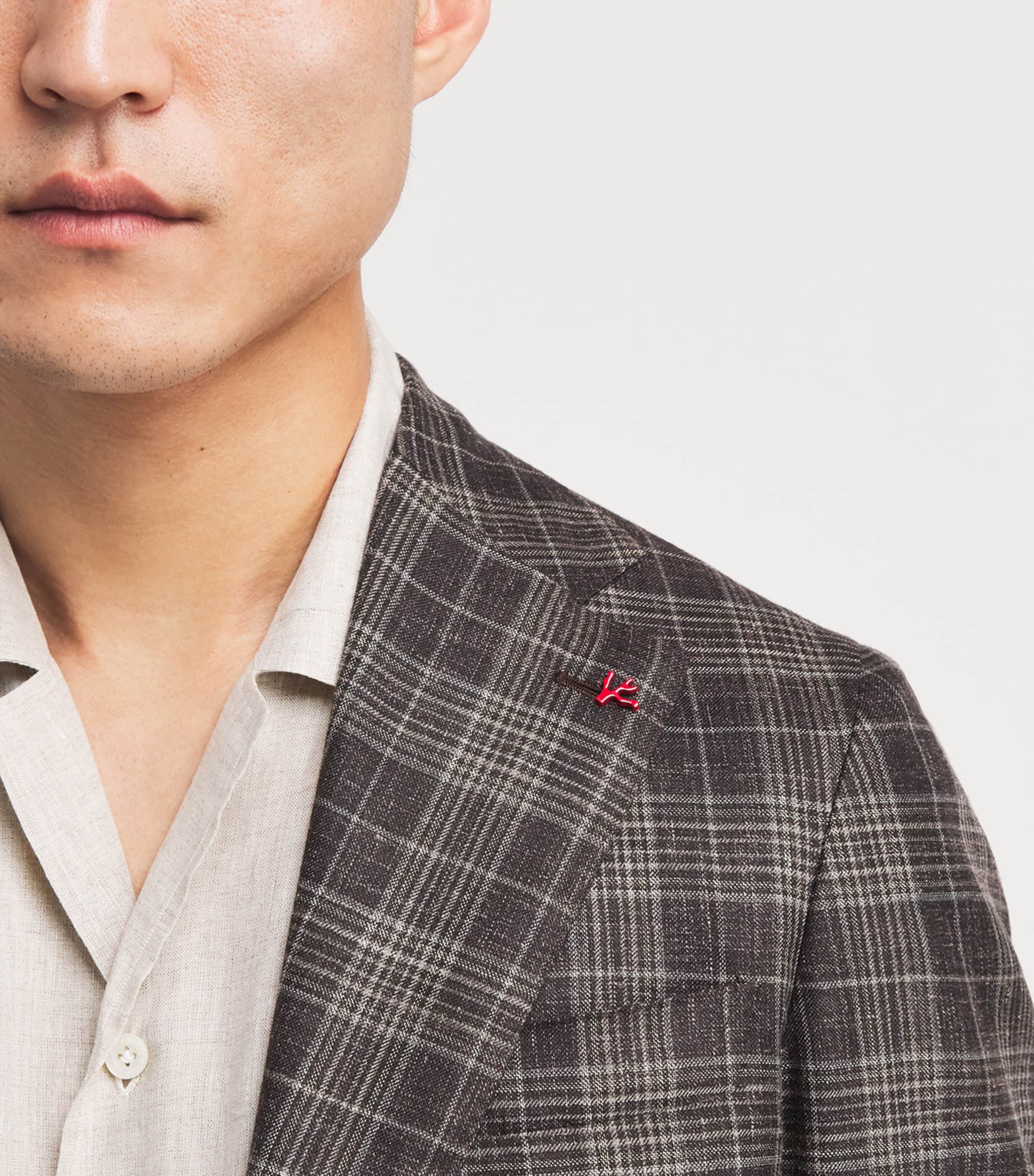 Isaia Mens Wool-Cashmere-Silk-Linen Check Blazer Image 3